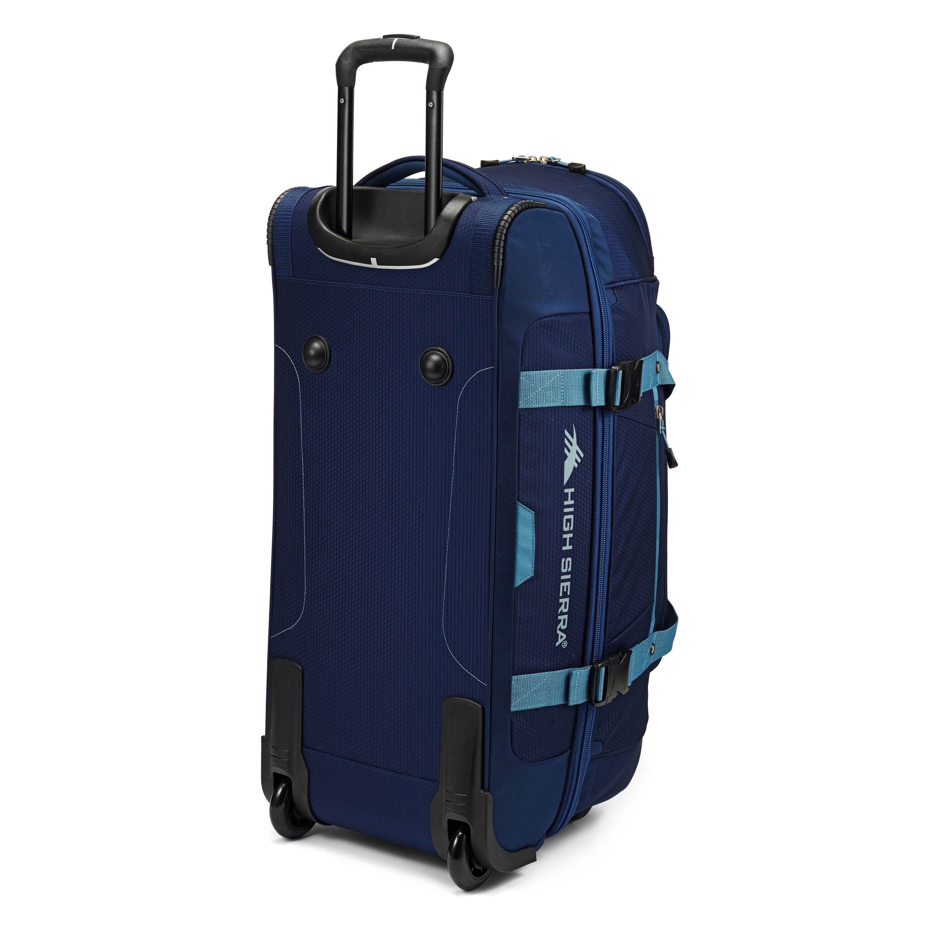 High Sierra Fairlead 28" Drop Bottom Wheeled Duffel in True Navy Graphite Blue — back view