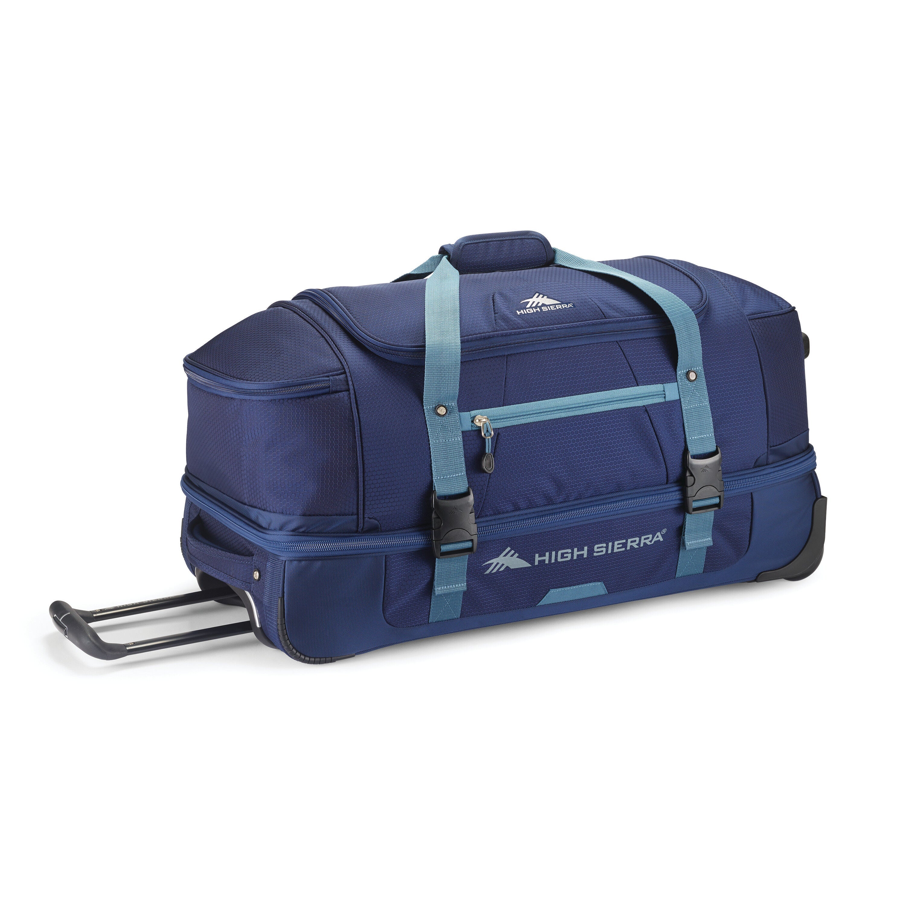 High Sierra Fairlead 28" Drop Bottom Wheeled Duffel in True Navy Graphite Blue — front view