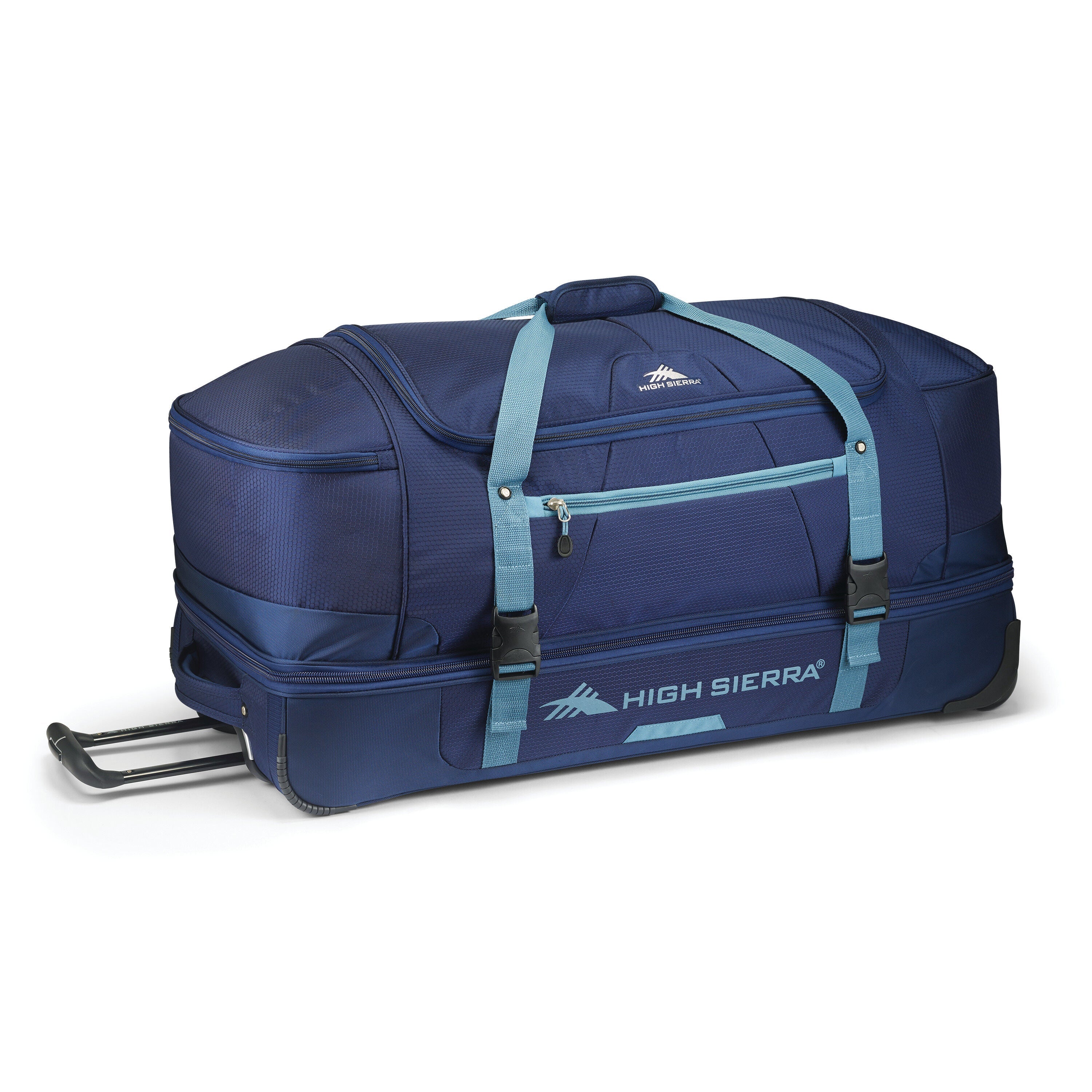 High Sierra Fairlead 34" Drop Bottom Wheeled Duffel in True Navy Graphite Blue — front view
