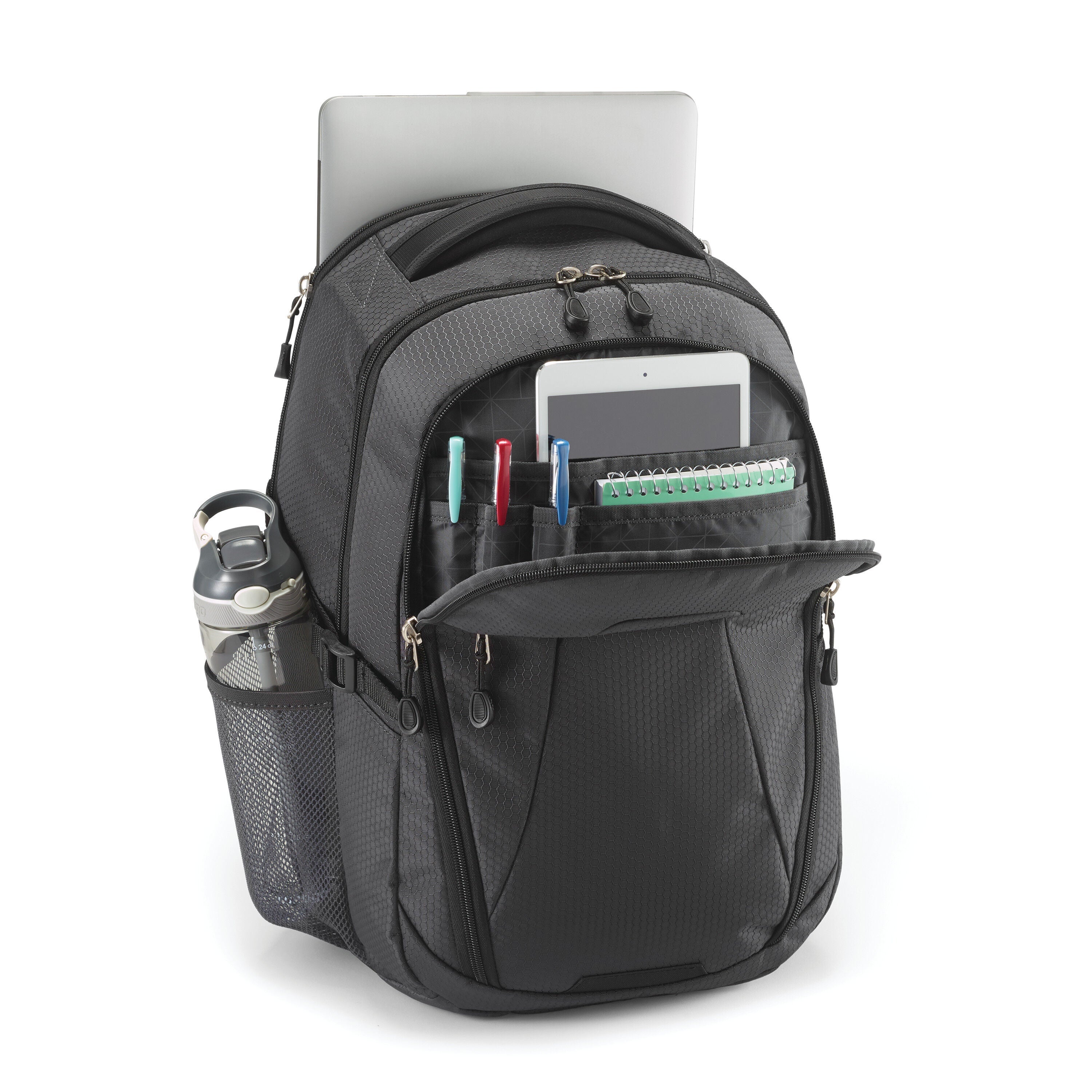 High Sierra Fairlead Computer Backpack in Mercury Black — interior view