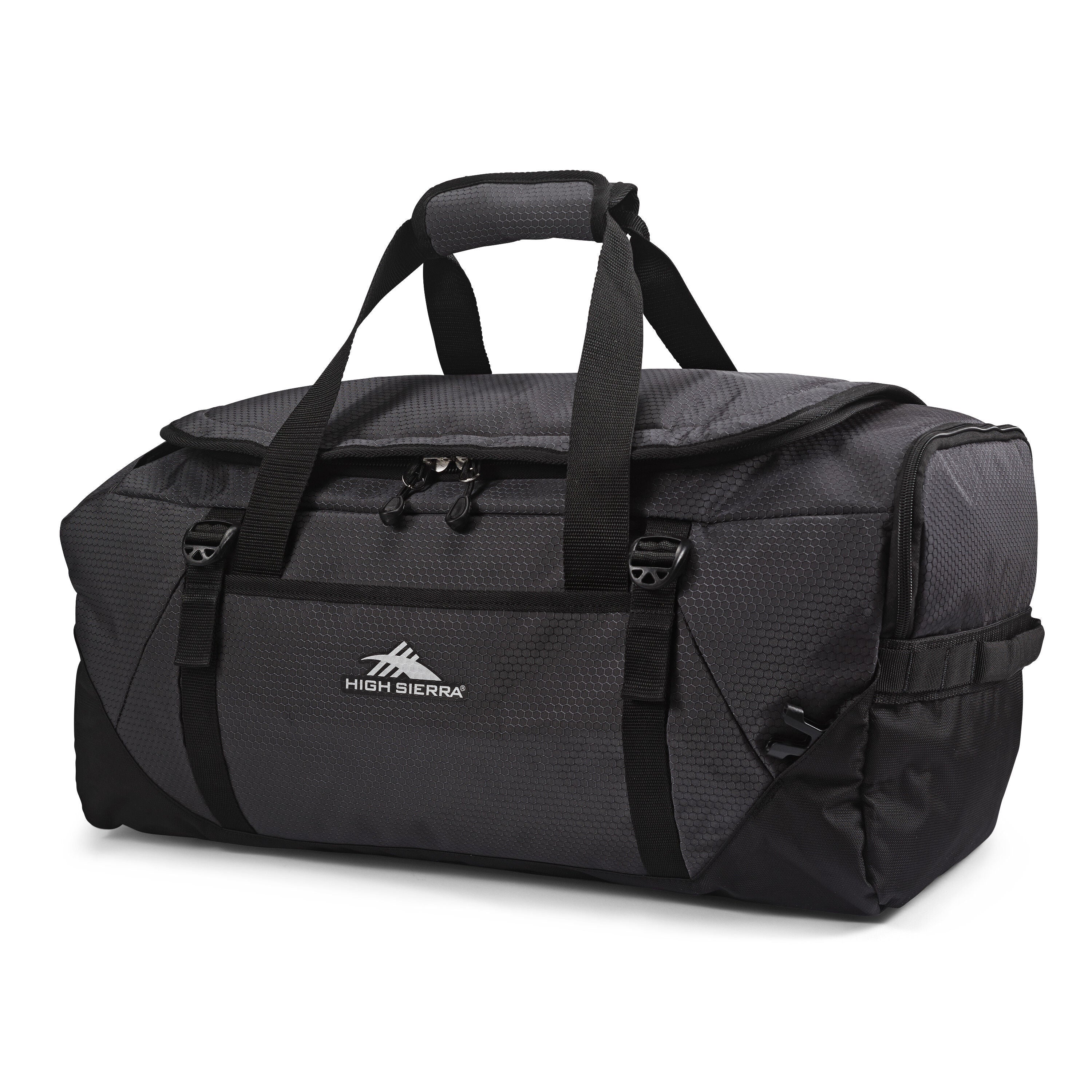 High Sierra Fairlead Travel Duffel Backpack in Mercury Black — front view