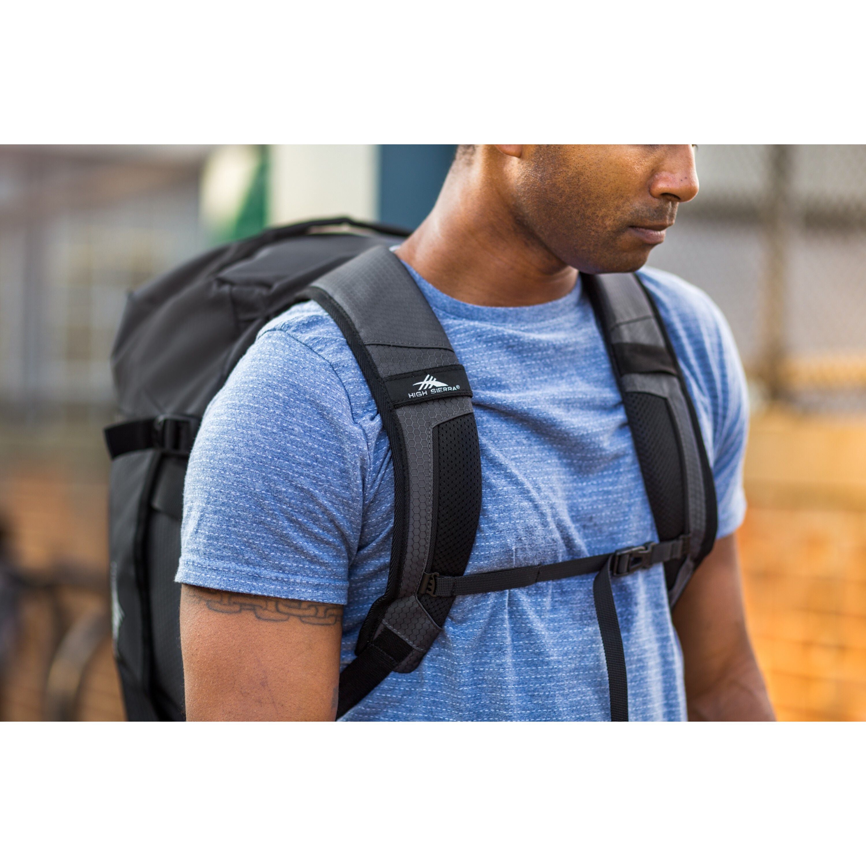 High Sierra Fairlead Travel Duffel Backpack in Mercury Black — angle view 4