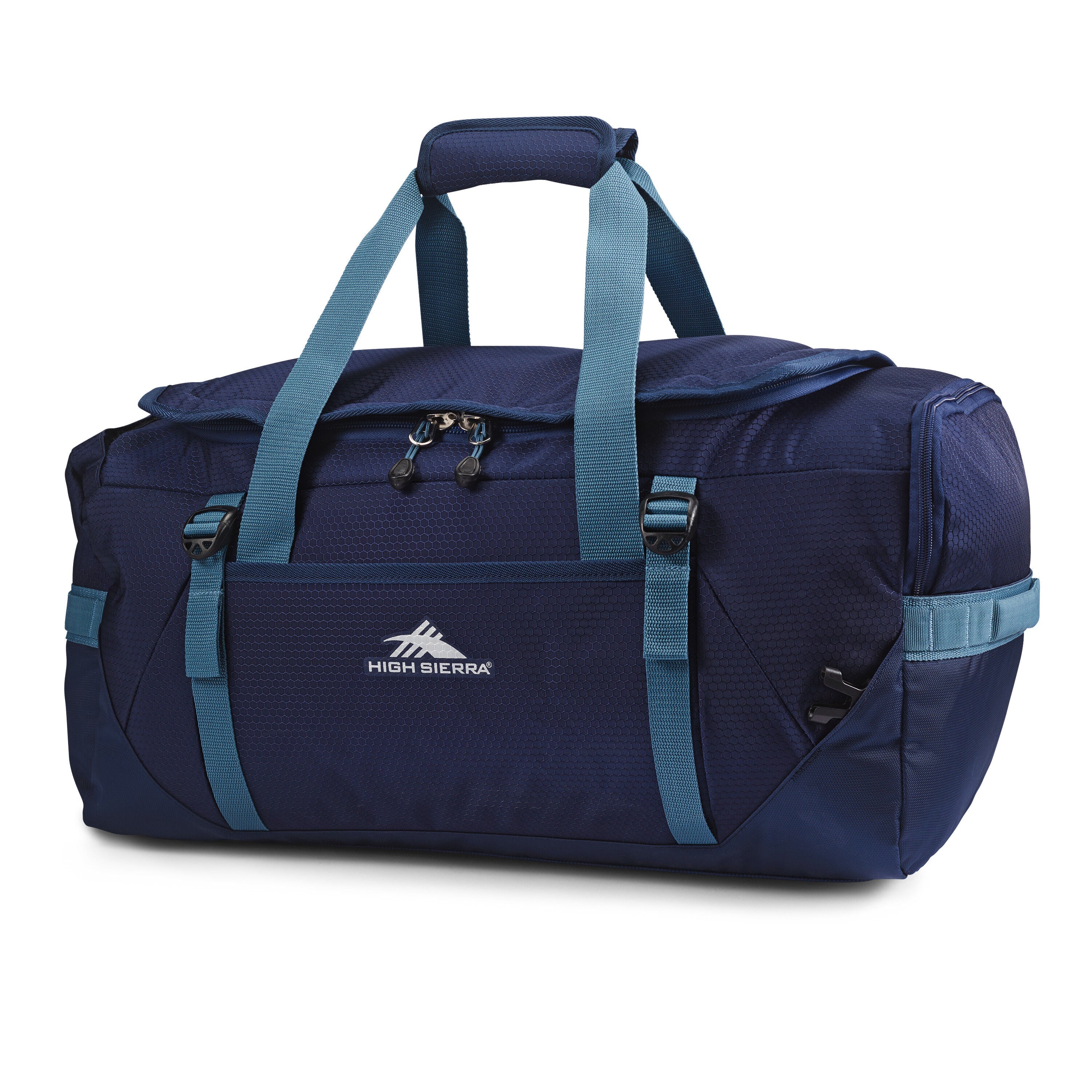 High Sierra Fairlead Travel Duffel Backpack in True Navy Graphite Blue — front view