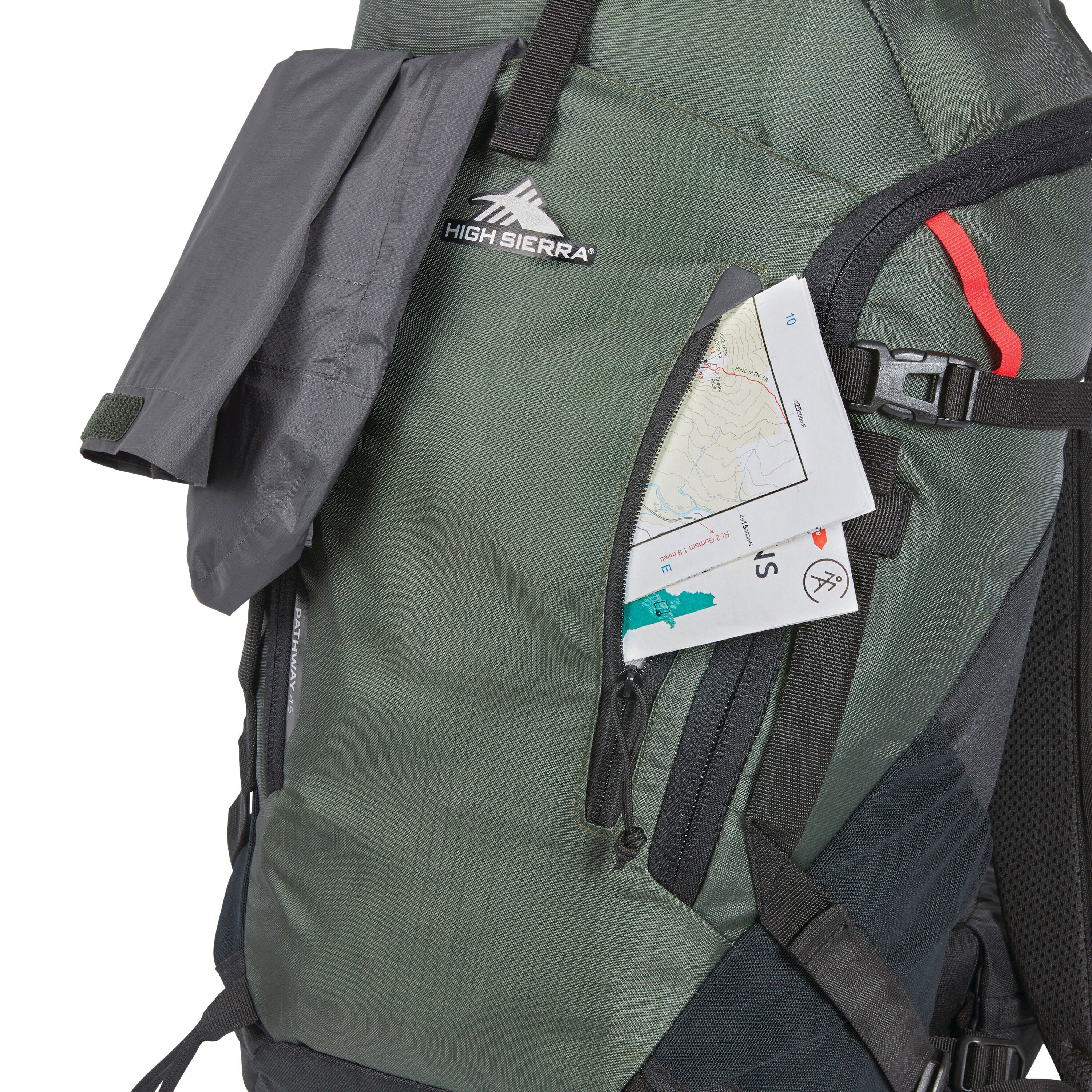 High Sierra Pathway 2.0 45L Backpack in Forest Green Black — angle view 2