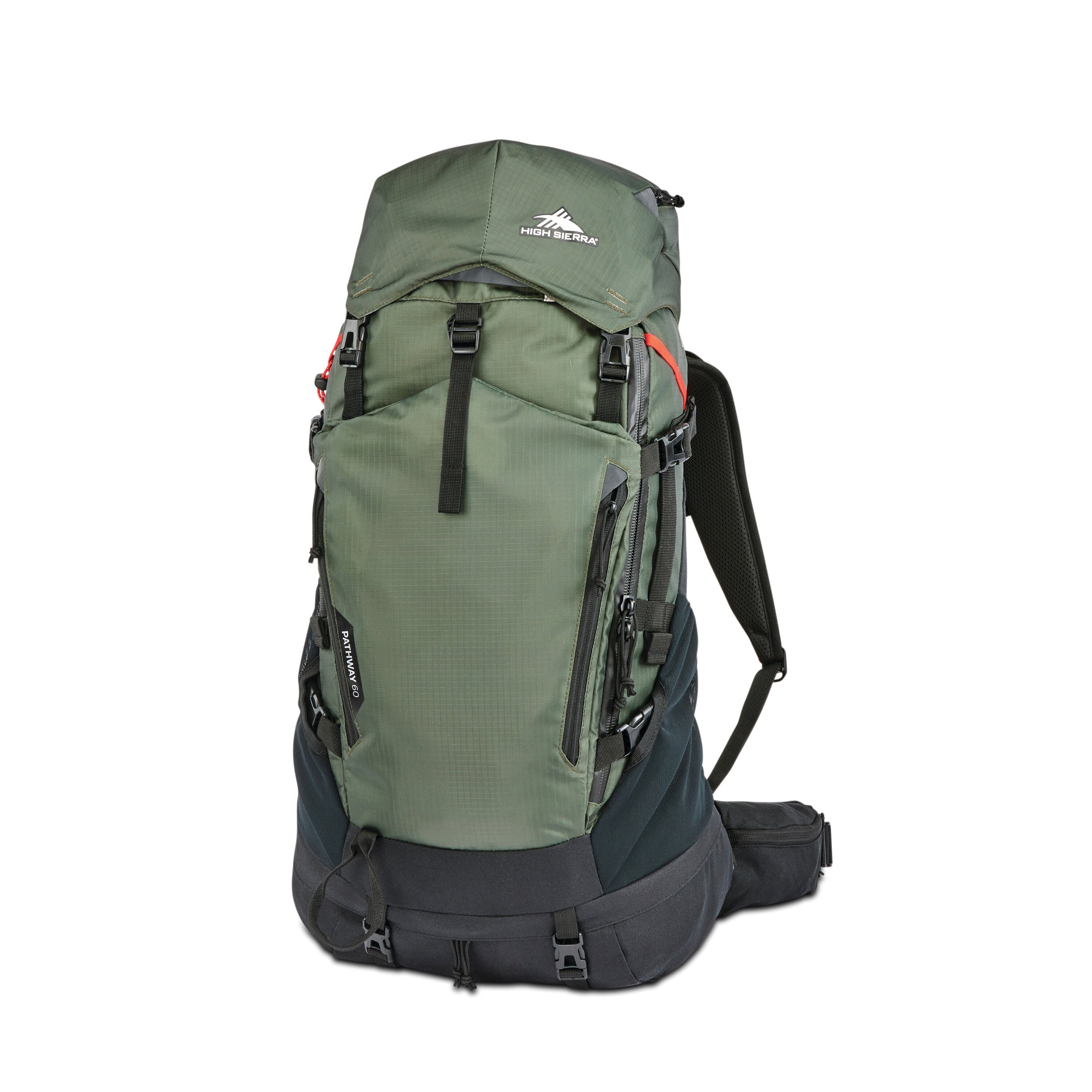 High Sierra Pathway 2.0 60L Backpack in Forest Green Black — front view