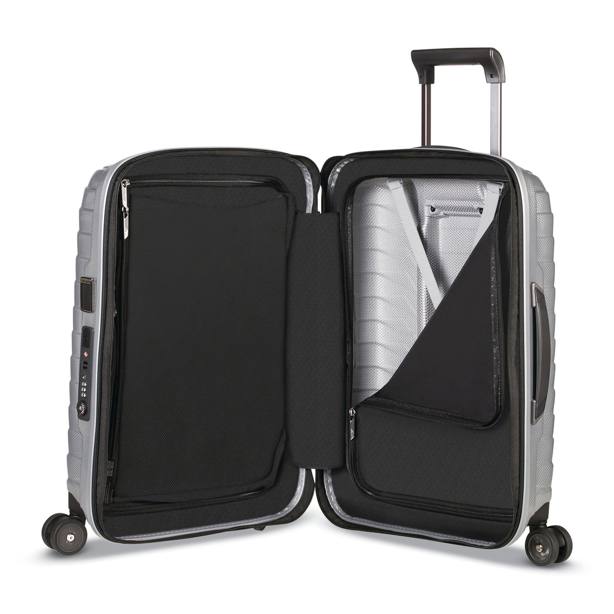 Samsonite Proxis Global Carry-On Spinner in Silver — interior view # color_Silver