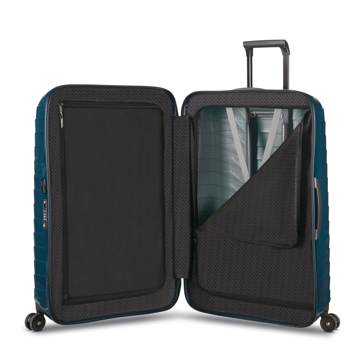 Samsonite Proxis Medium Spinner in Petrol Blue — interior view