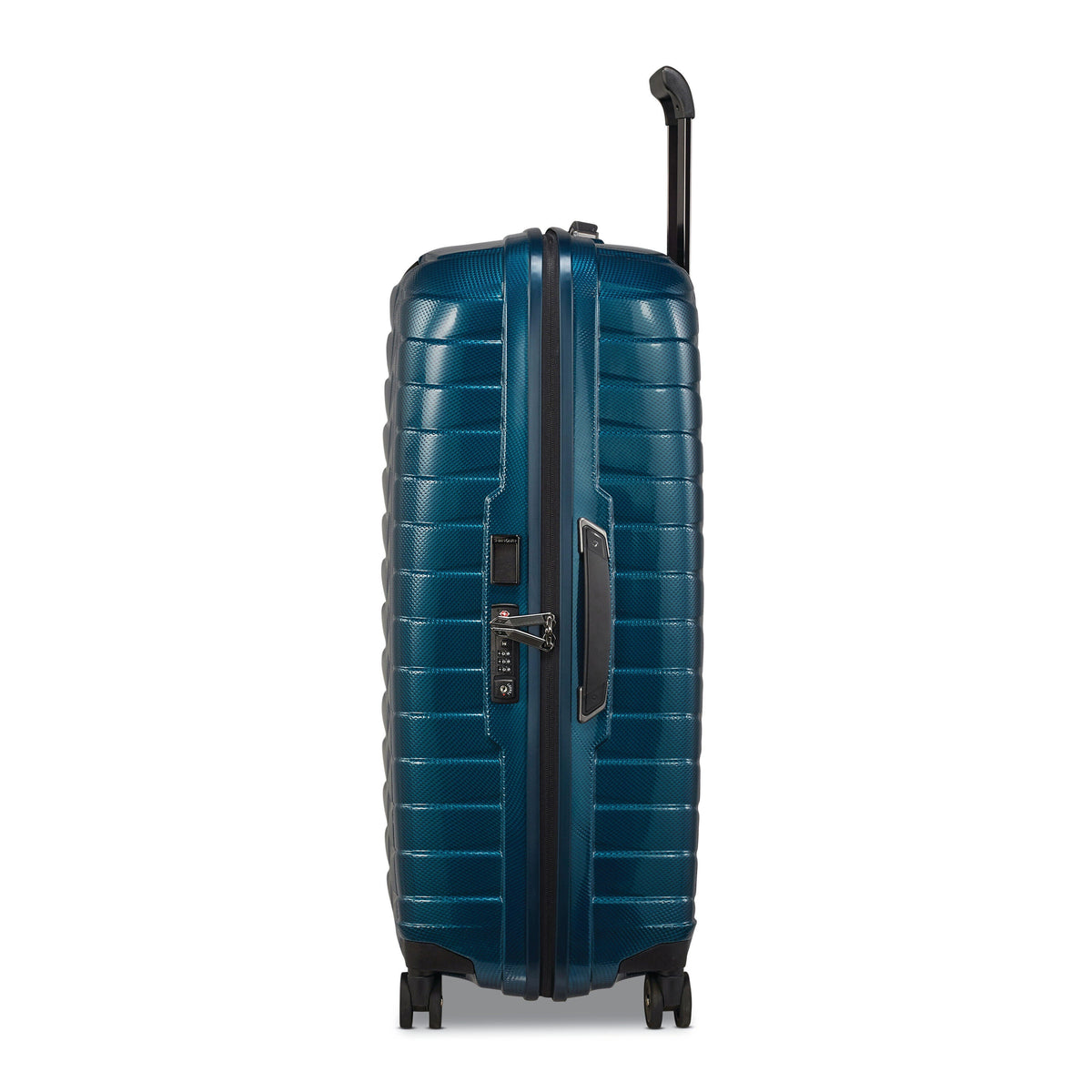 Samsonite Proxis Large Spinner in Petrol Blue — side view