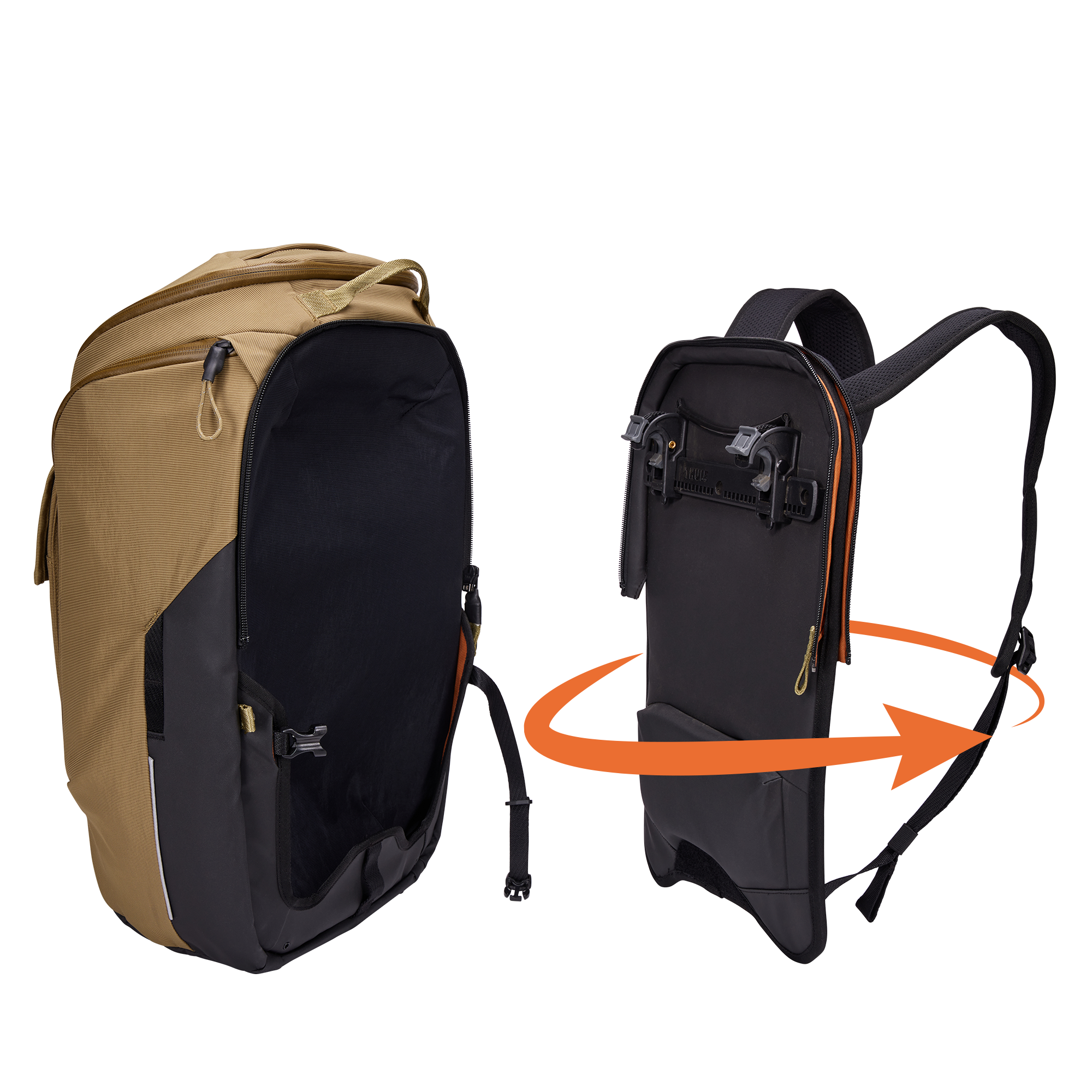 Thule Paramount Hybrid Pannier 26L in Nutria Brown — angle view 2 # color_Nutria Brown