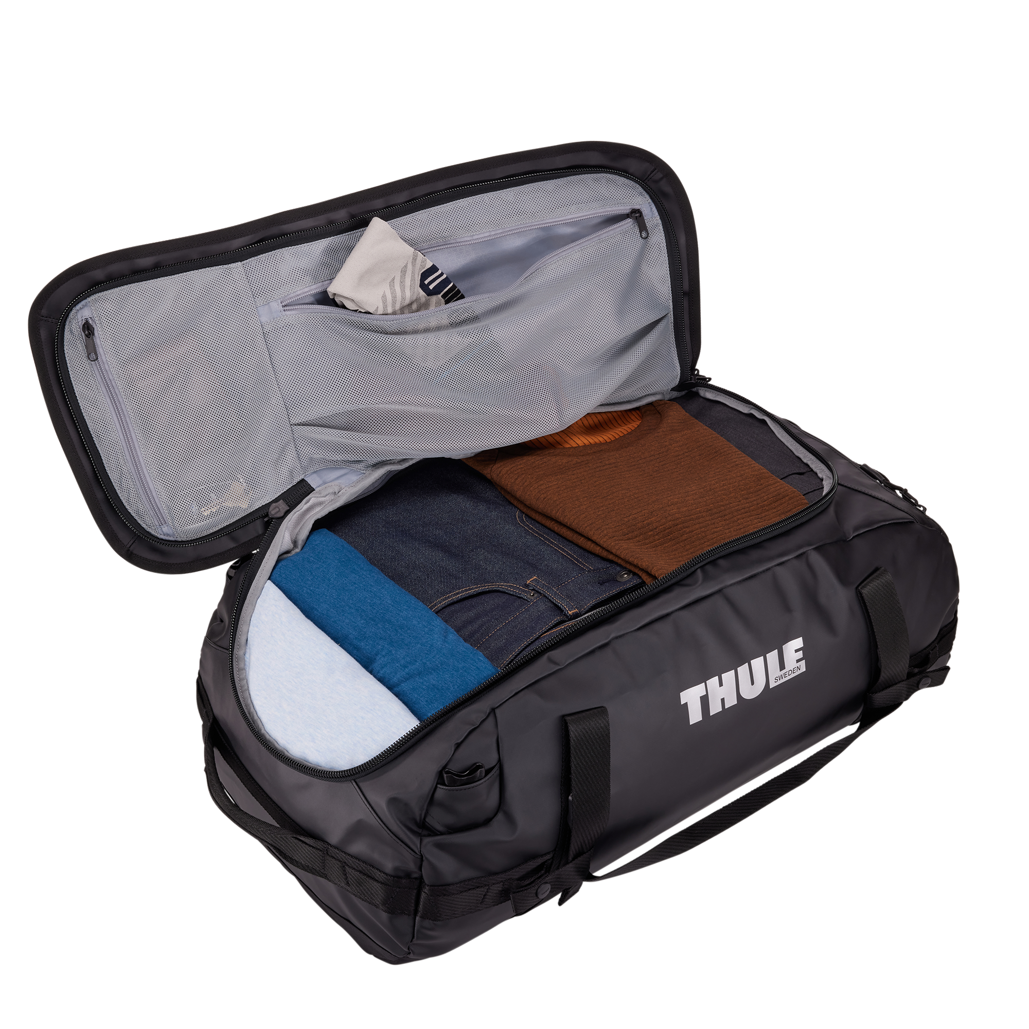 Thule Chasm 70L Duffel in Black — interior view # color_Black
