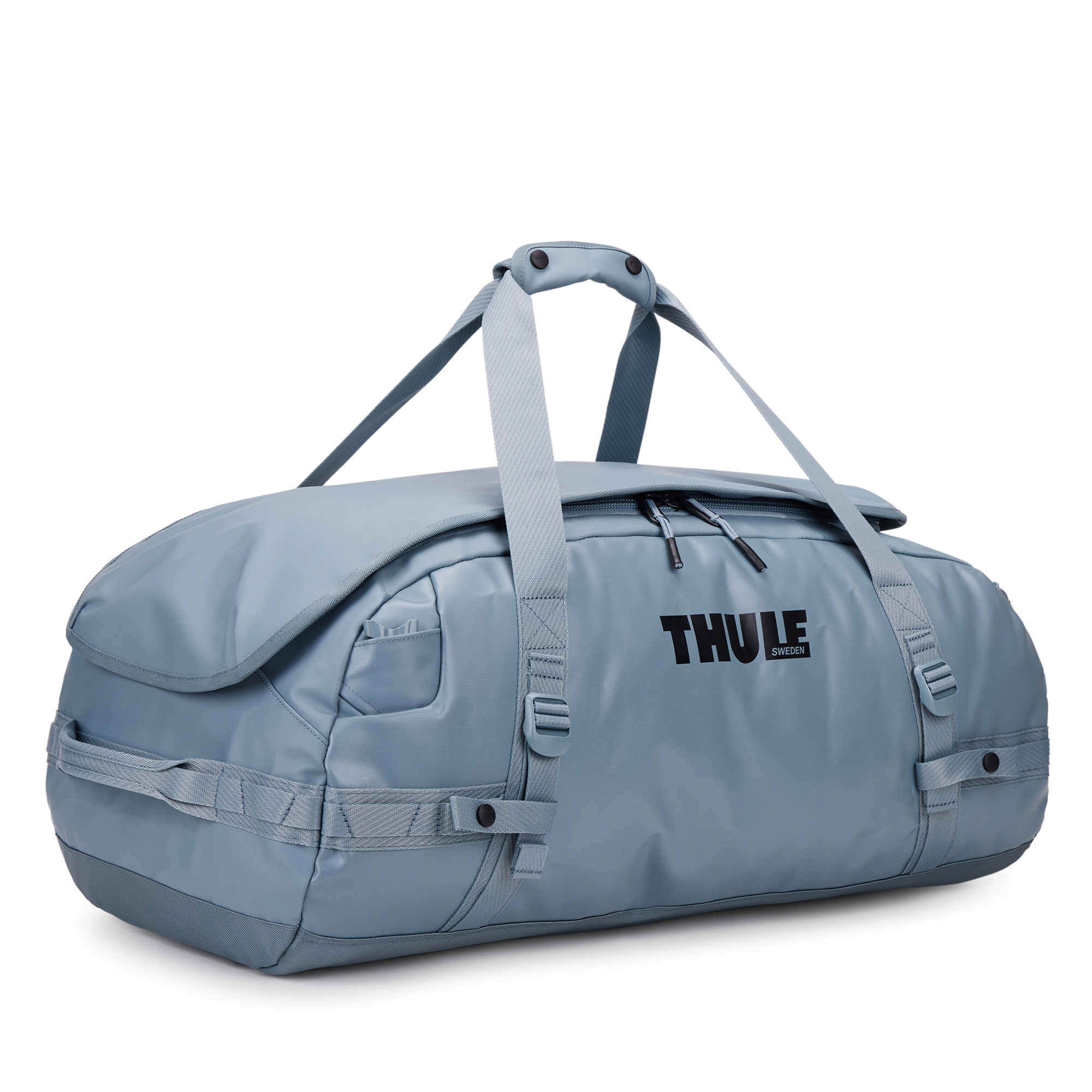 Thule Chasm 70L Duffel in Pond Gray — angle view 2 # color_Pond Gray