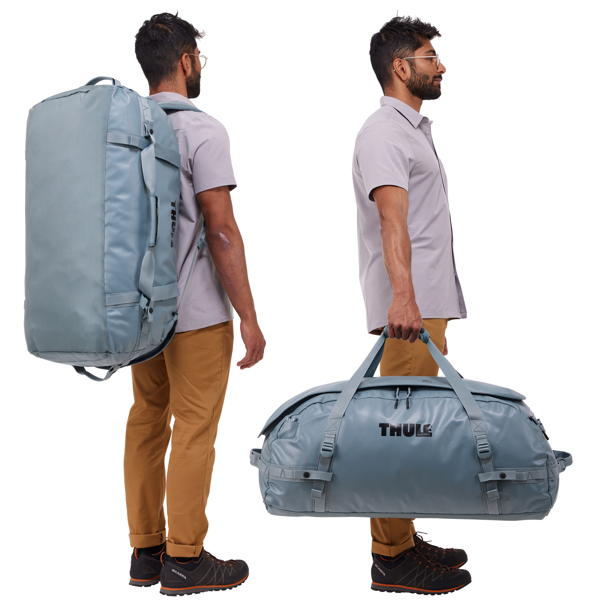 Thule Chasm 90L Duffel in Pond Gray — lifestyle # color_Pond Gray