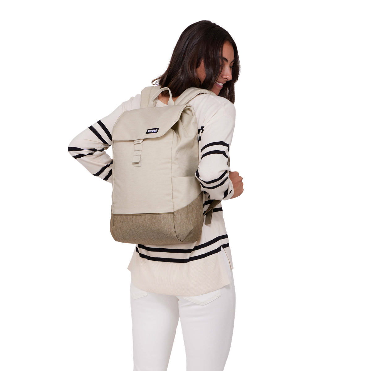 Thule Lithos Backpack 16L in Pelican Gray/ Faded Khaki — lifestyle