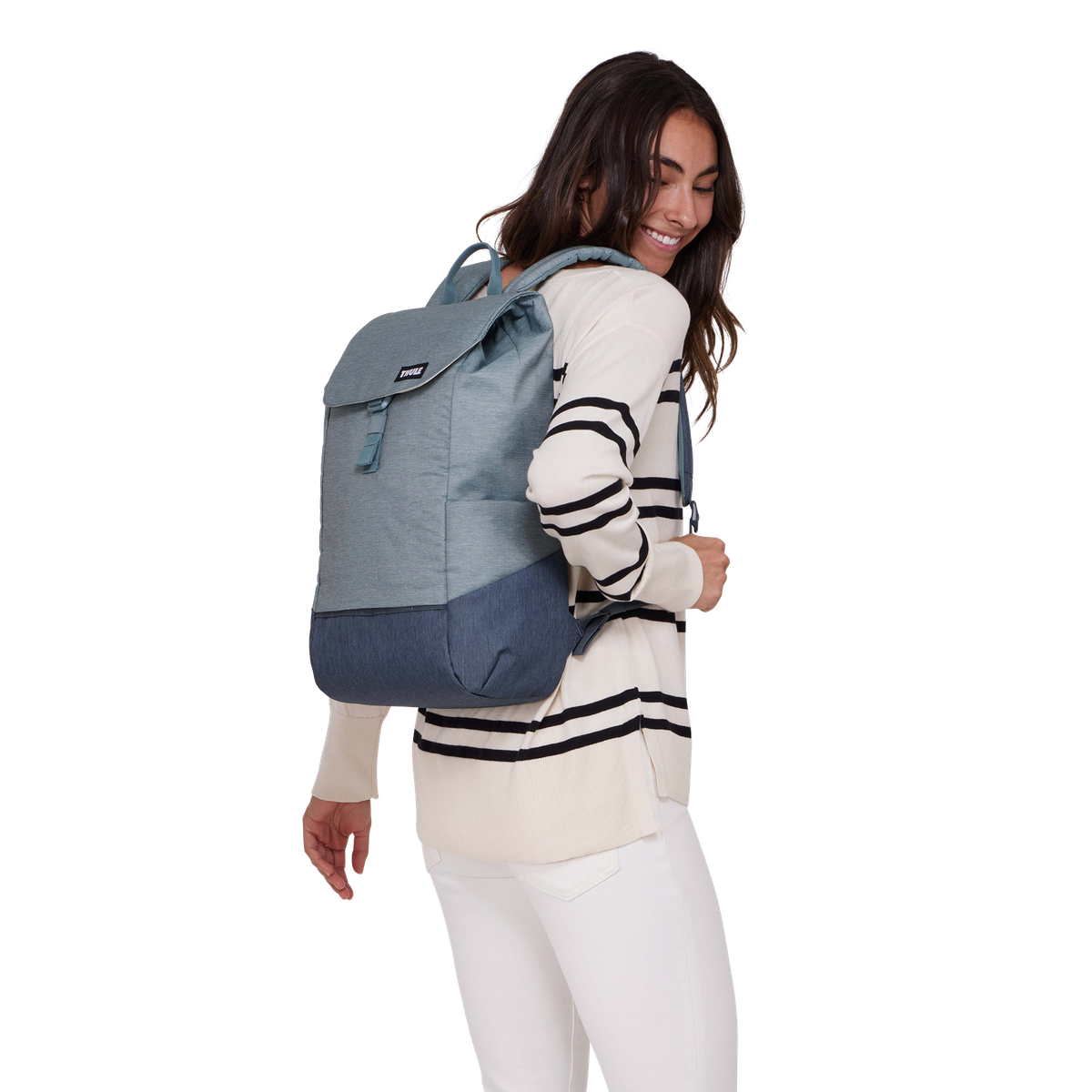 Thule Lithos Backpack 16L in Pond Gray/ Dark Slate — lifestyle