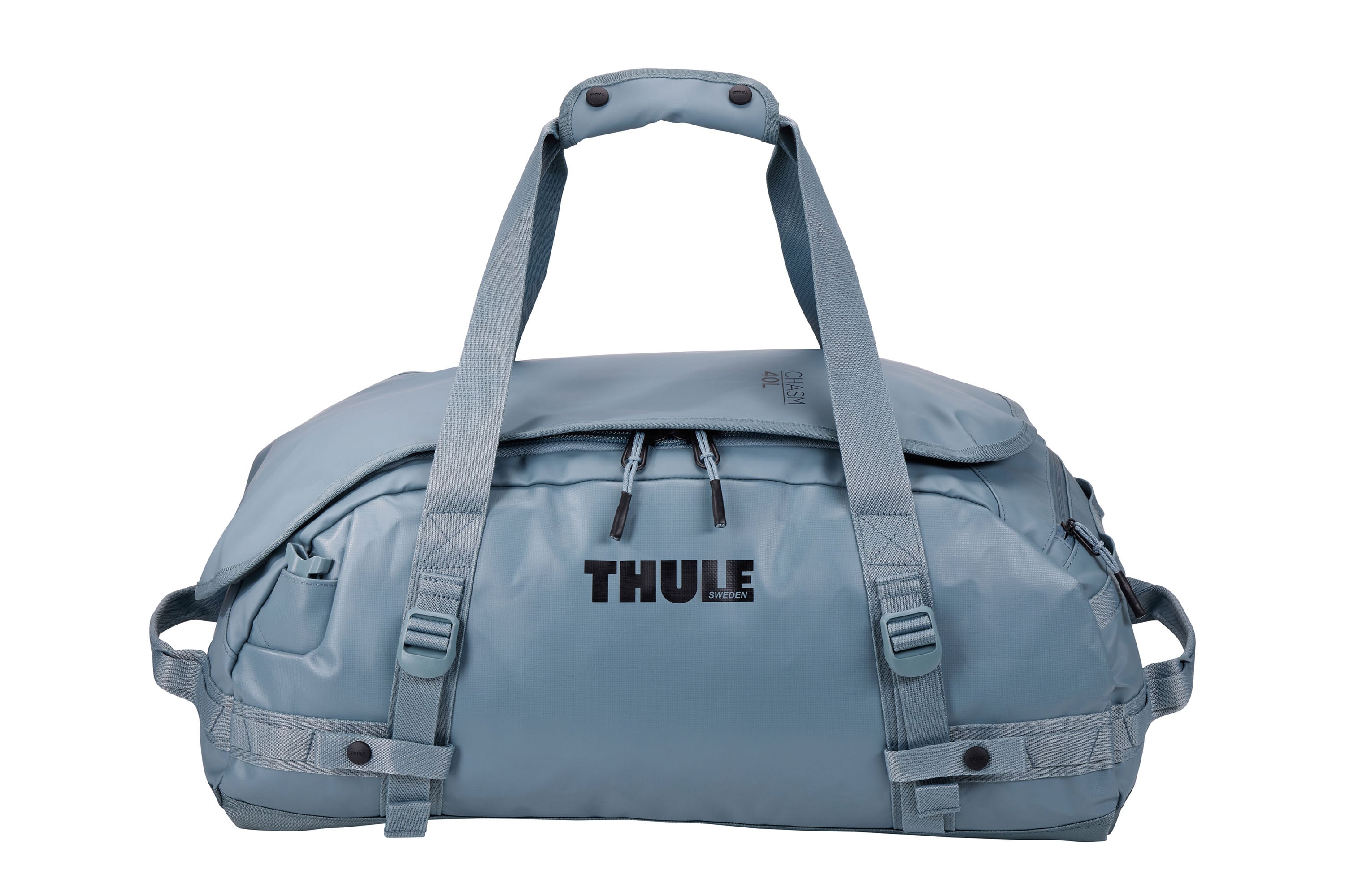 Thule Chasm 40L Duffel in Pond Gray — front view # color_Pond Gray