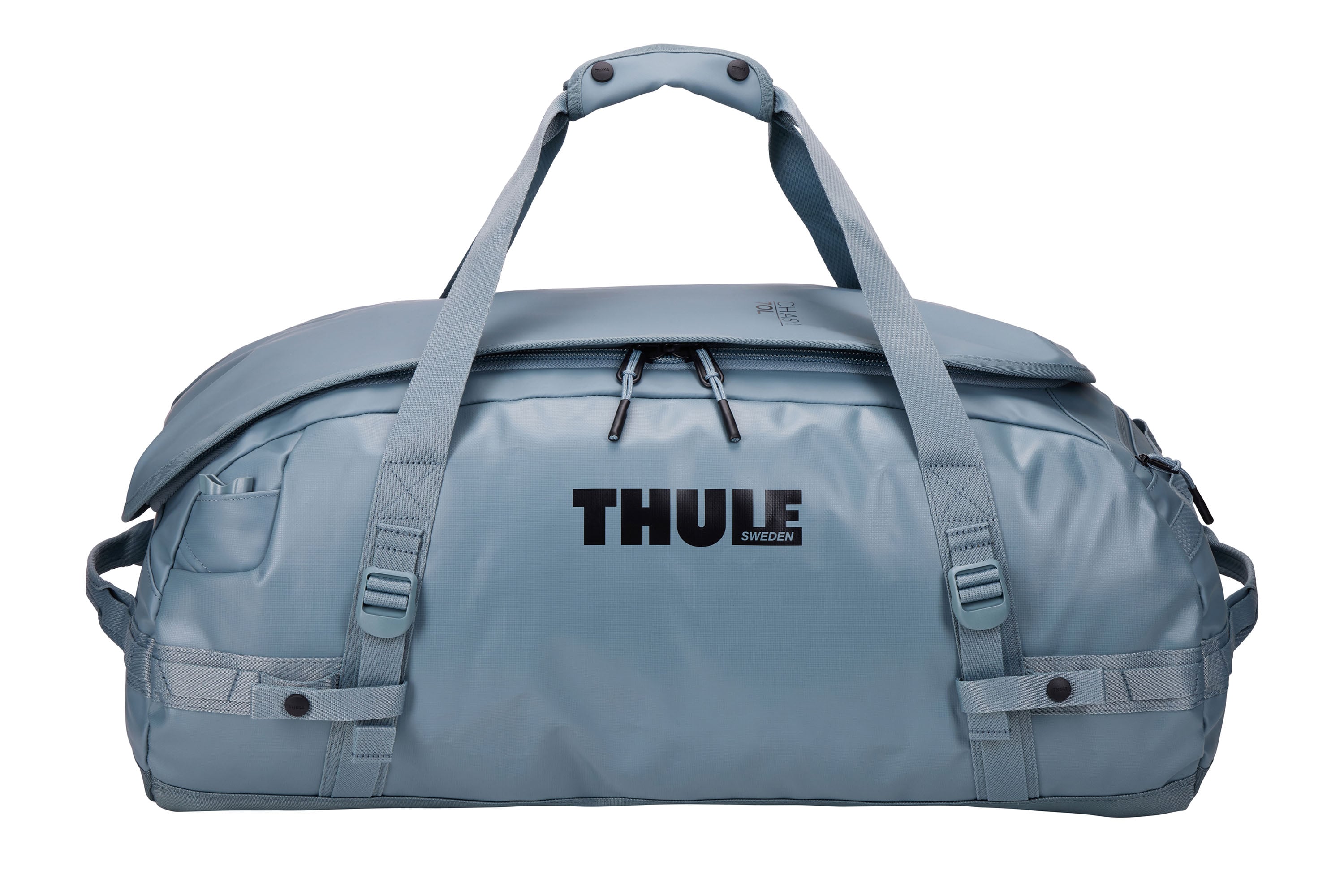 Thule Chasm 70L Duffel in Pond Gray — front view # color_Pond Gray