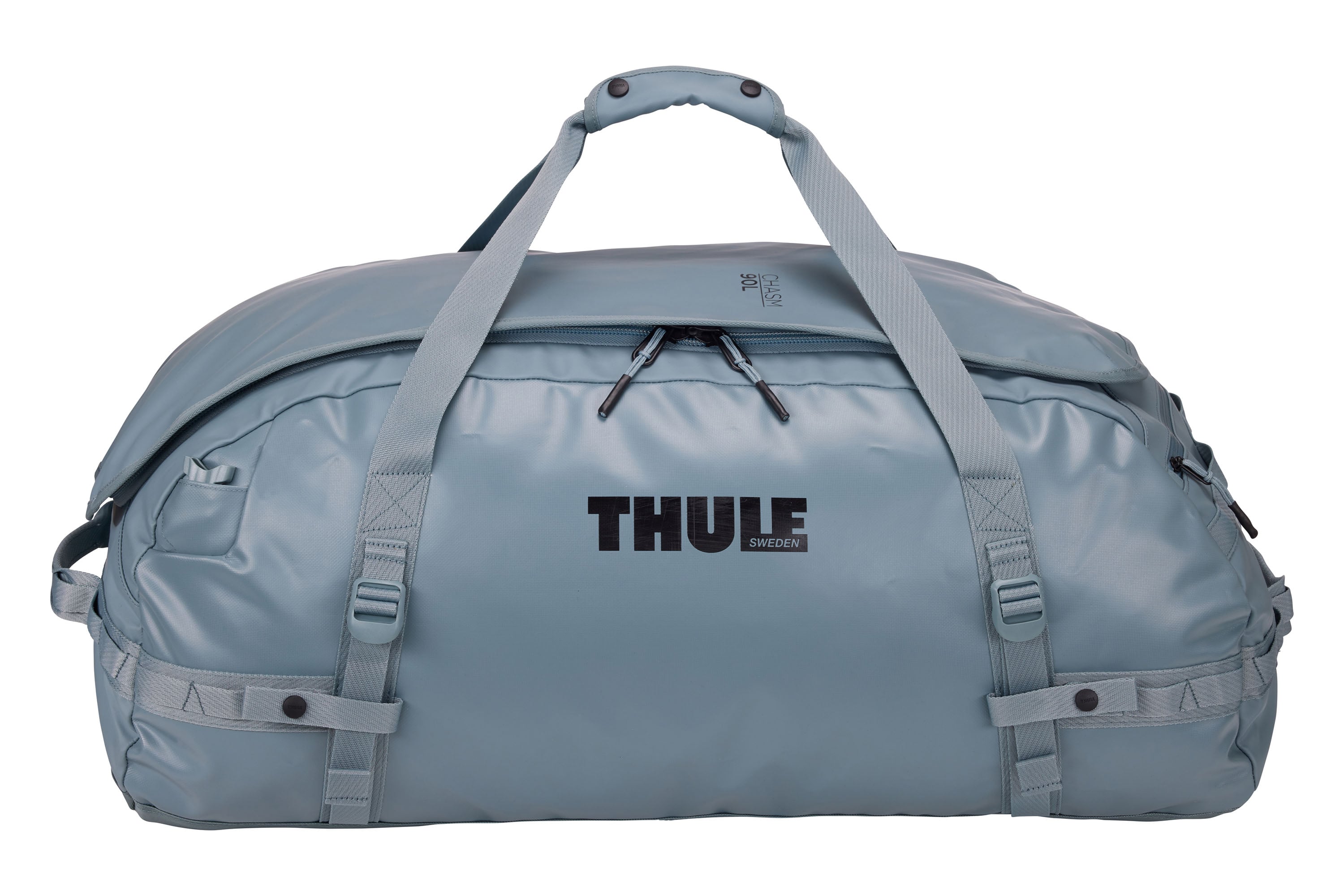 Thule Chasm 90L Duffel in Pond Gray — front view # color_Pond Gray