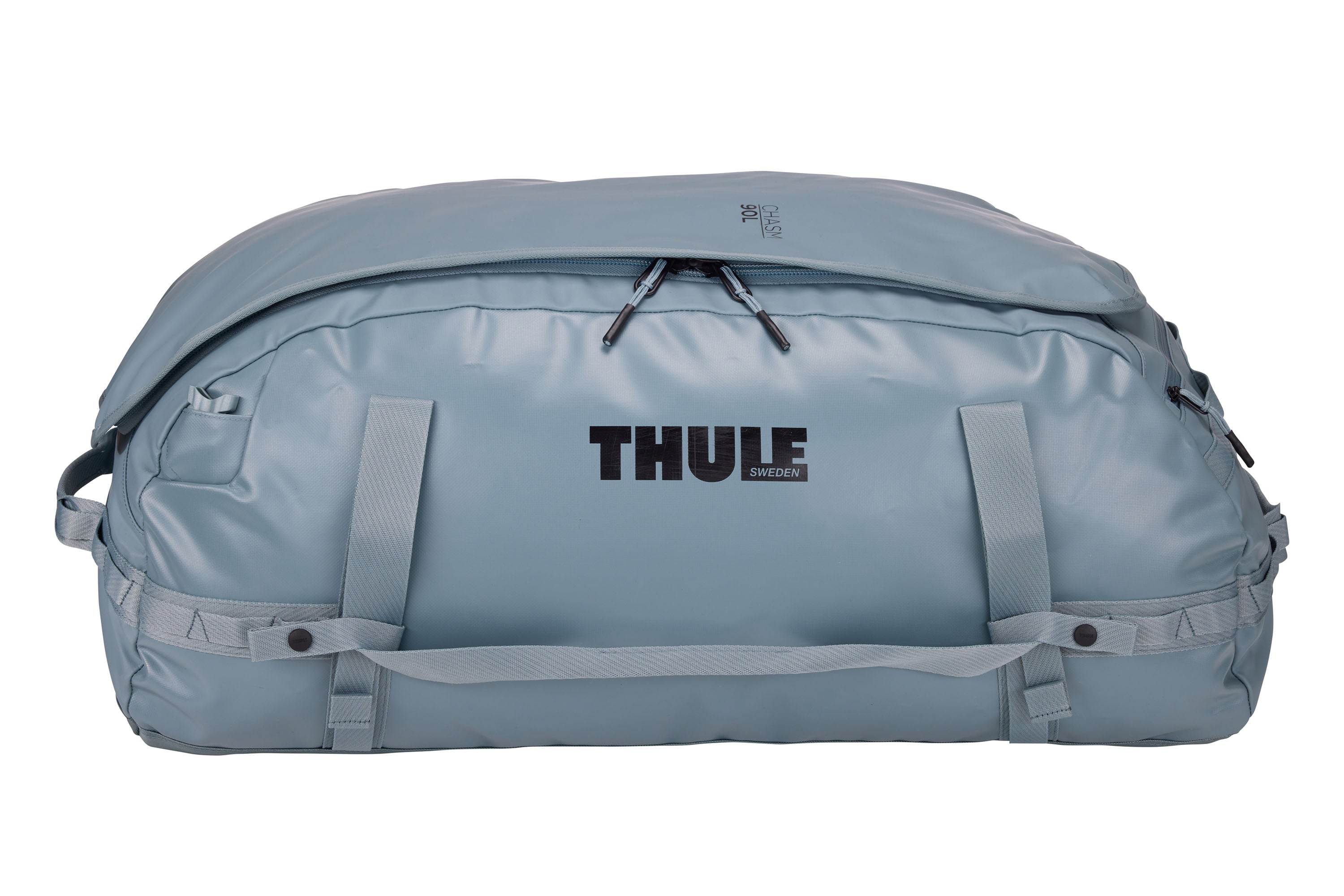Thule Chasm 90L Duffel in Pond Gray — angle view 5 # color_Pond Gray