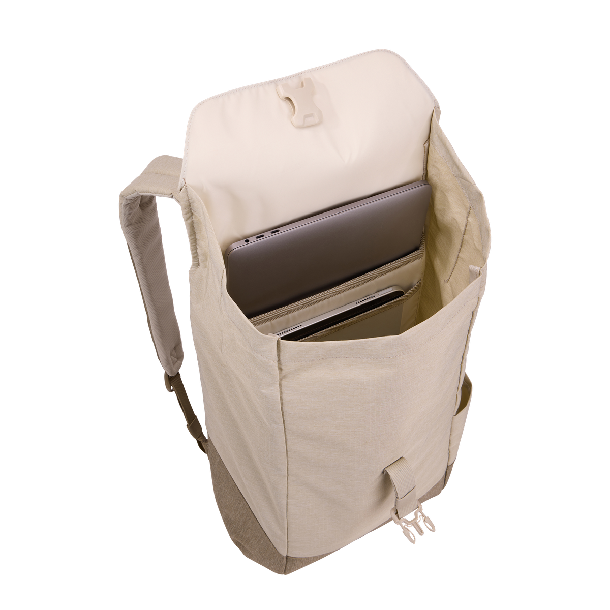 Thule Lithos Backpack 16L in Pelican Gray/ Faded Khaki — interior view
