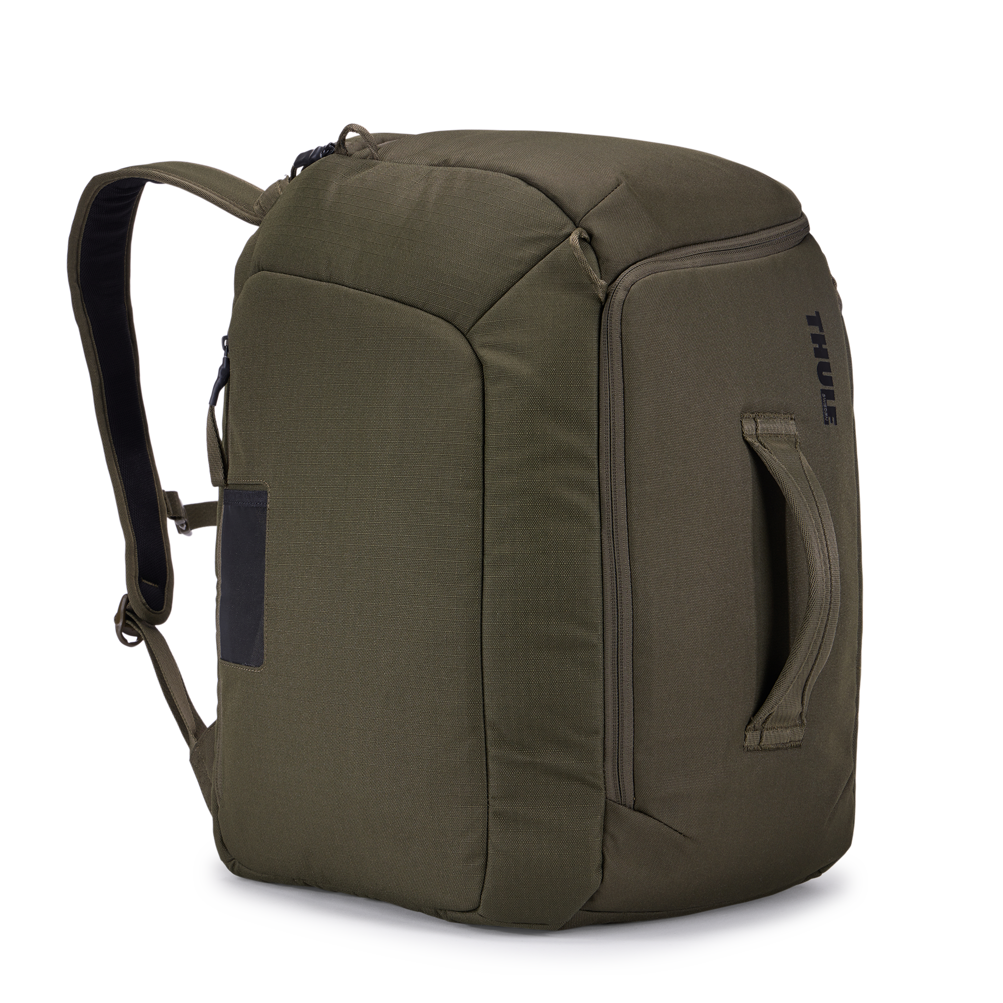 Thule RoundTrip Boot Backpack 45L in Deep Khaki — front view # color_Deep Khaki