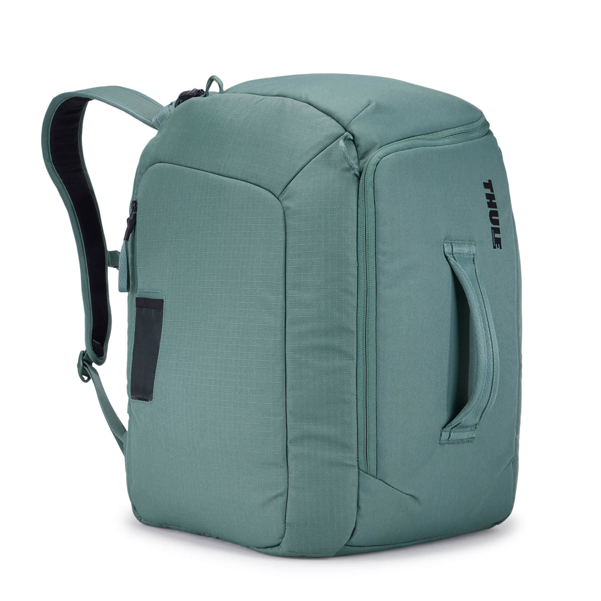 Thule RoundTrip Boot Backpack 45L in Hazy Green — front view # color_Hazy Green