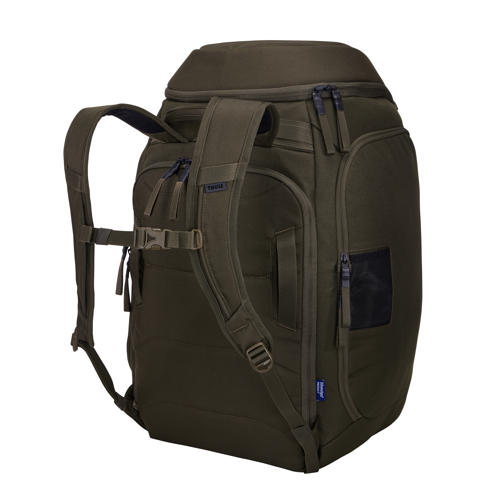 Thule RoundTrip Boot Backpack 60L in Deep Khaki — back view # color_Deep Khaki