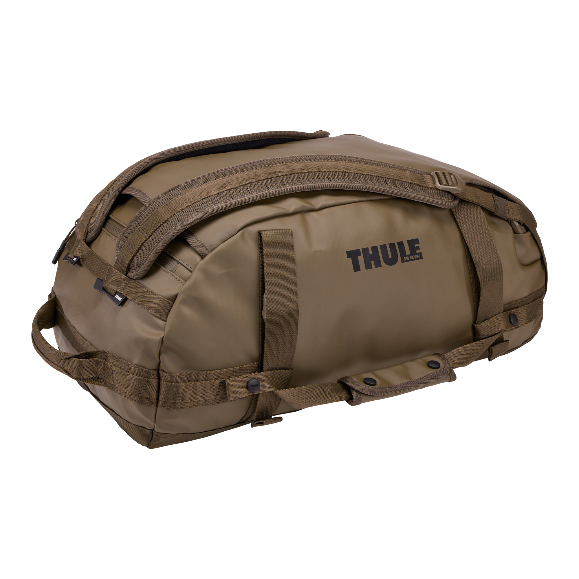 Thule Chasm 40L Duffel in Deep Khaki — angle view 2 # color_Deep Khaki