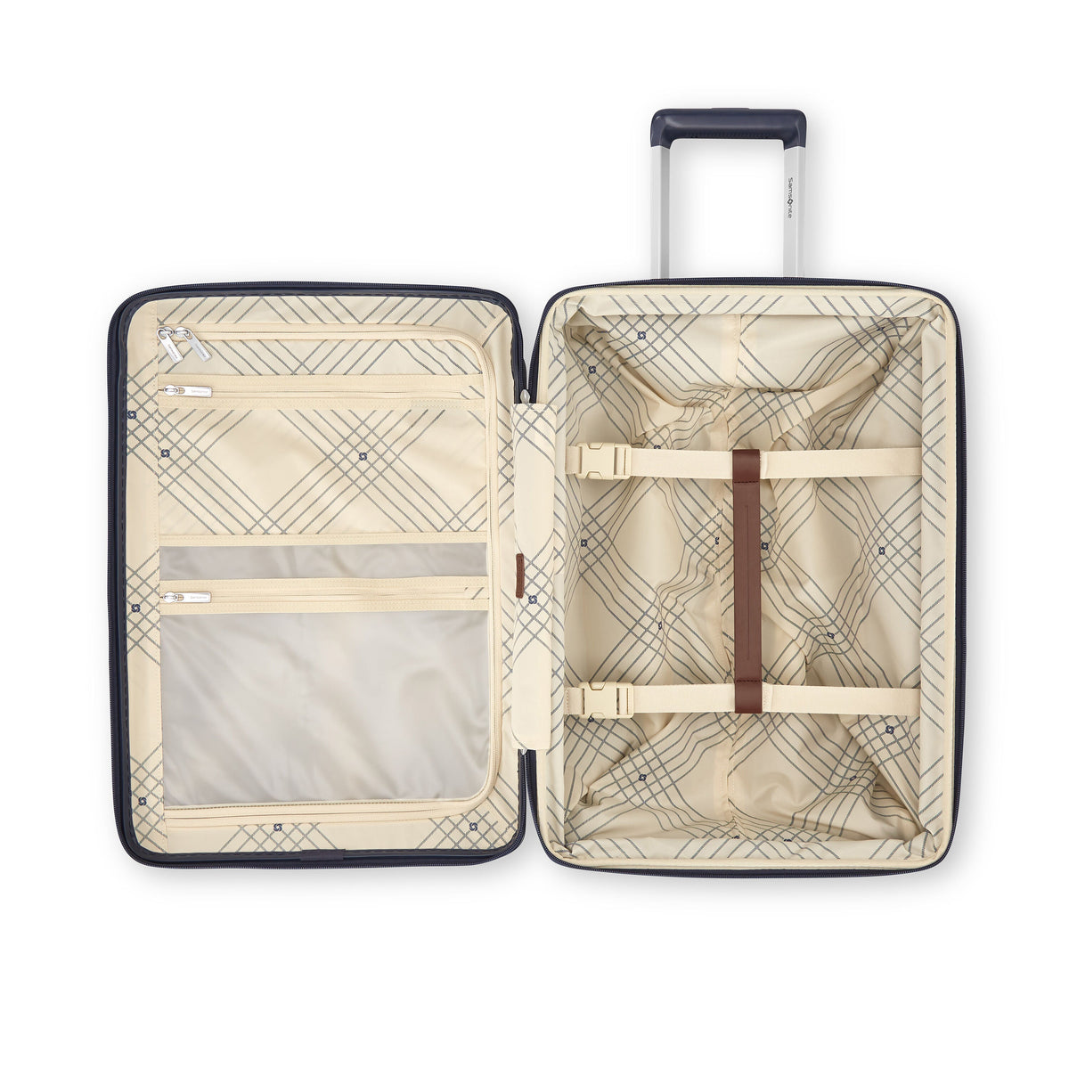 Samsonite Virtuosa Carry On Spinner Luggage in Navy — interior view