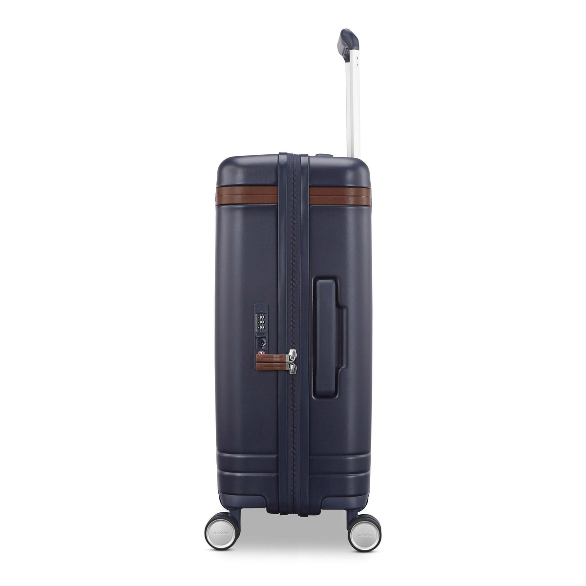 Samsonite Virtuosa Carry On Spinner Luggage in Navy — side view
