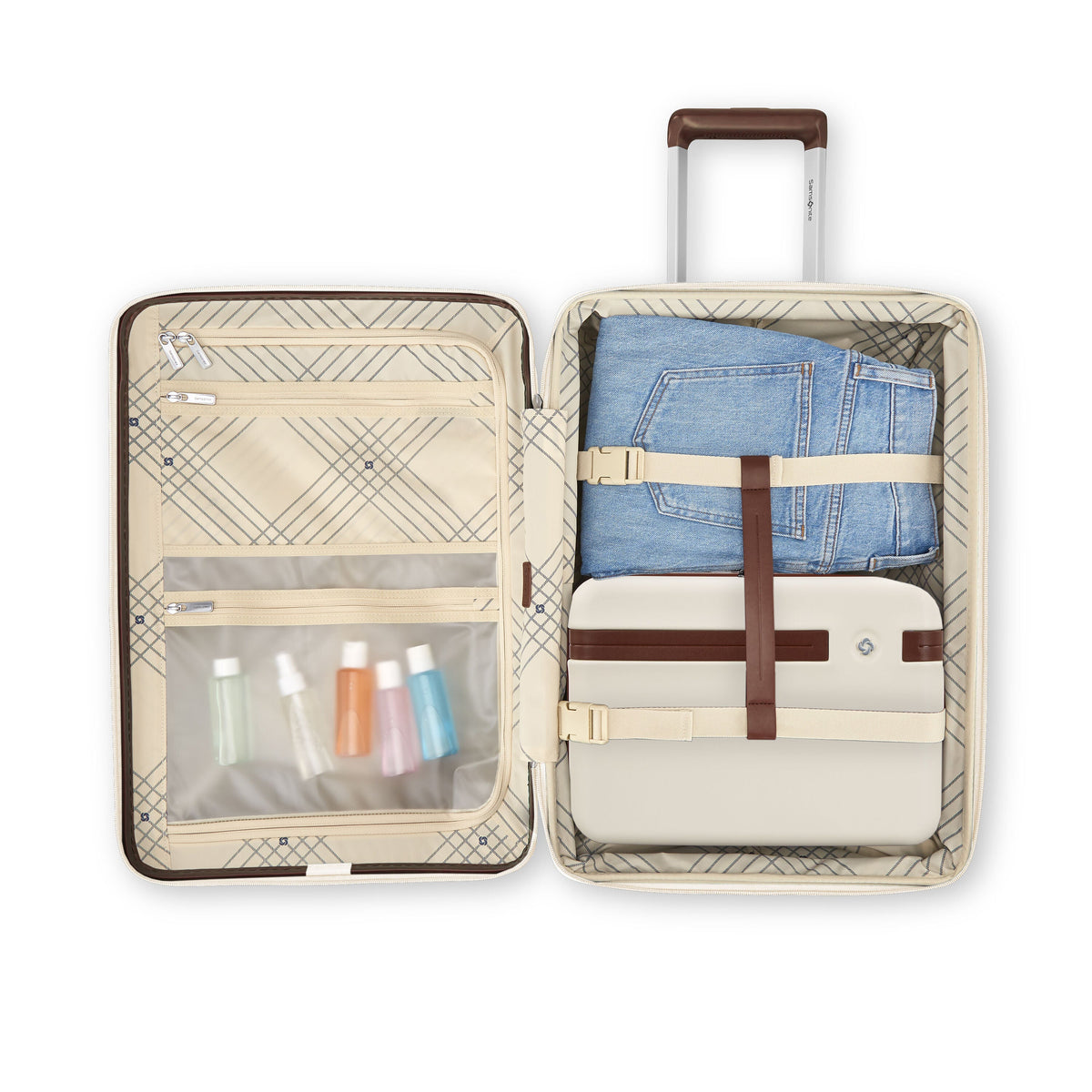 Samsonite Virtuosa Carry On Spinner Luggage in Off White — interior view 3