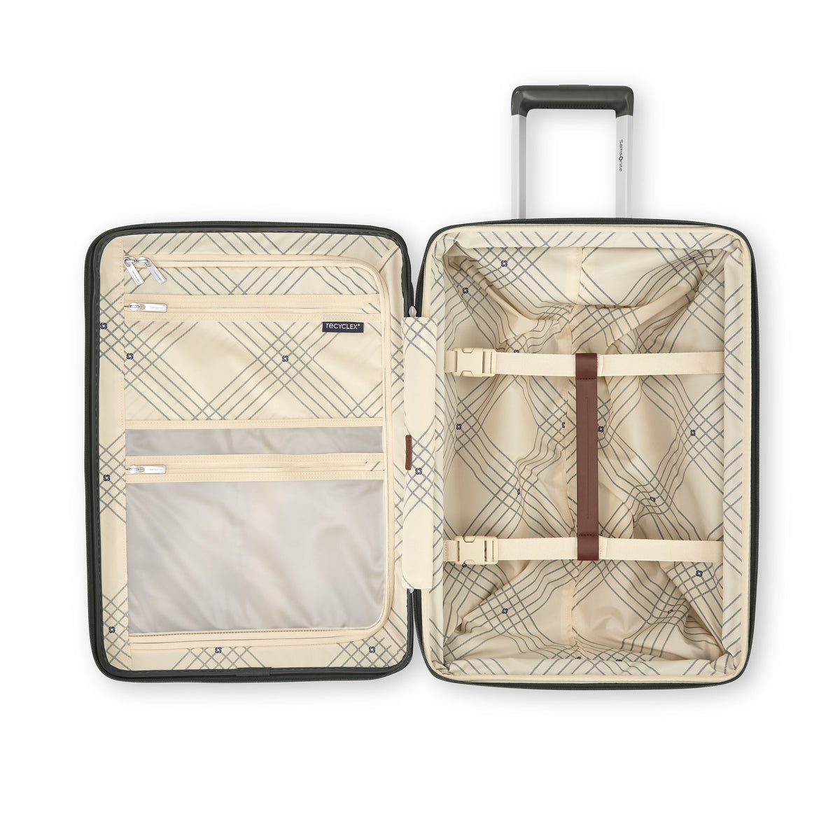 Samsonite Virtuosa Carry On Spinner Luggage in Pine Green — interior view