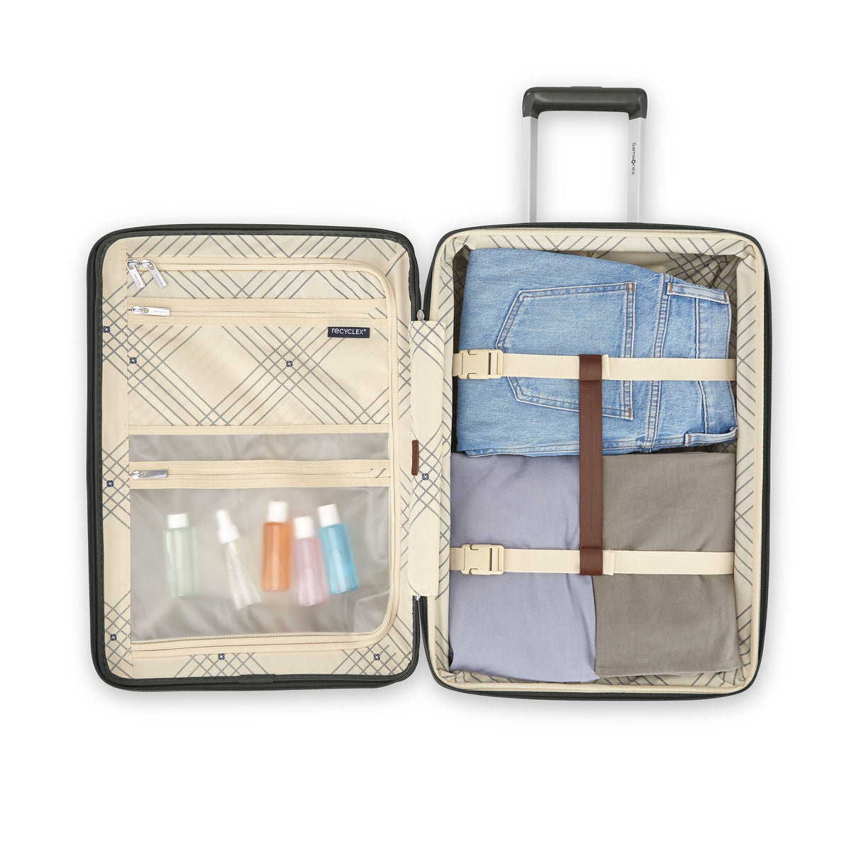 Samsonite Virtuosa Carry On Spinner Luggage in Pine Green — interior view 2