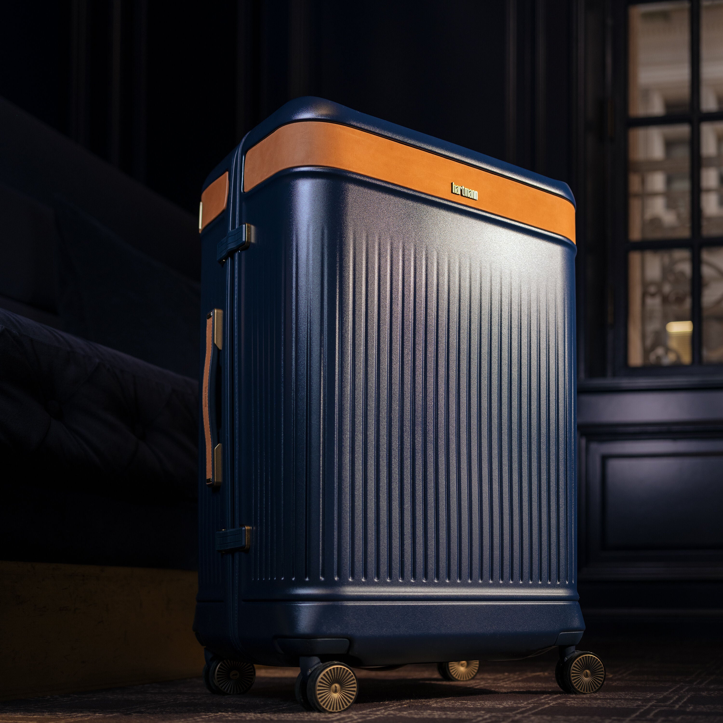 Hartmann Reserve Medium Trunk Spinner in Midnight Navy — angle view 5