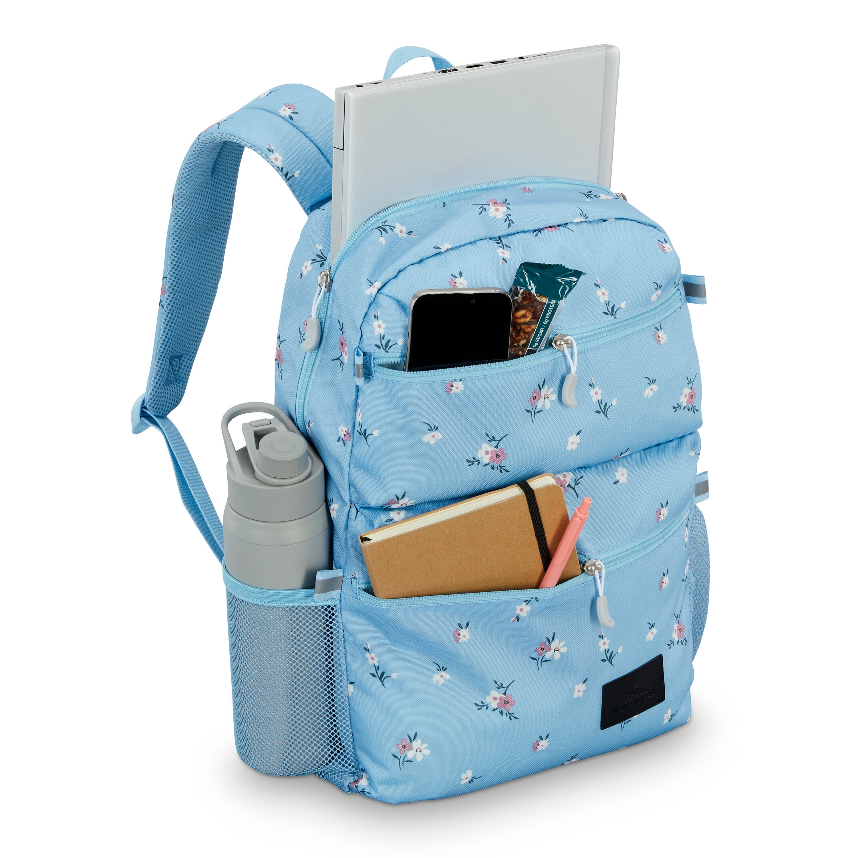 High Sierra Everclass Backpack in Floral Blue — interior view