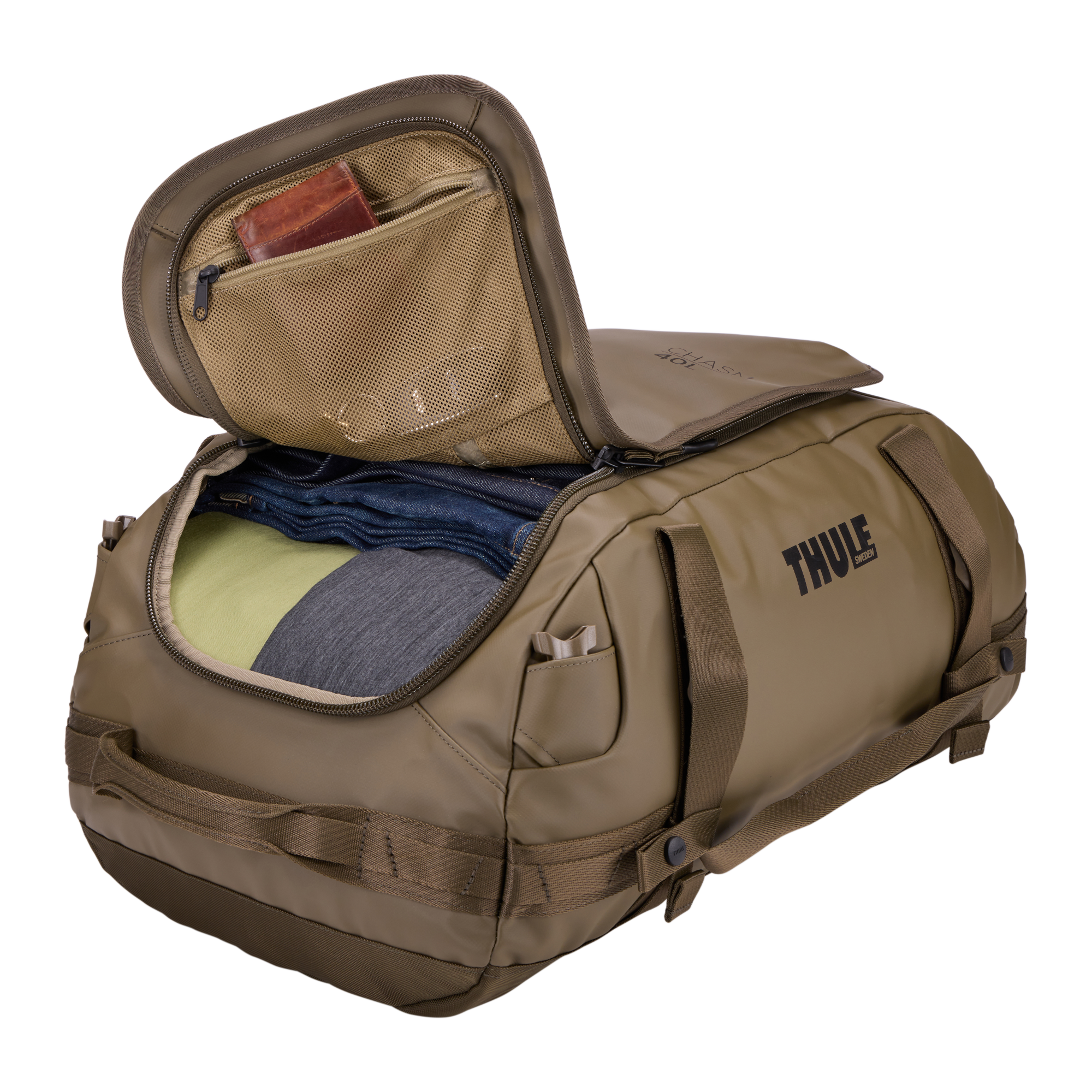 Thule Chasm 40L Duffel in Deep Khaki — interior view 2 # color_Deep Khaki