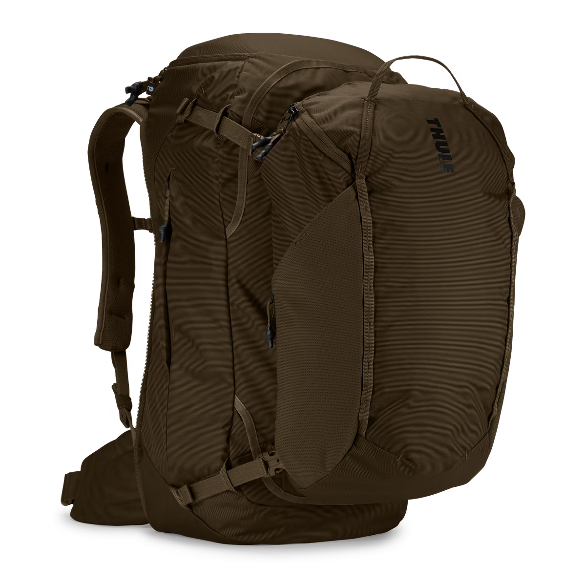 Thule Landmark 70L Backpacking Pack – black, three-quarter view