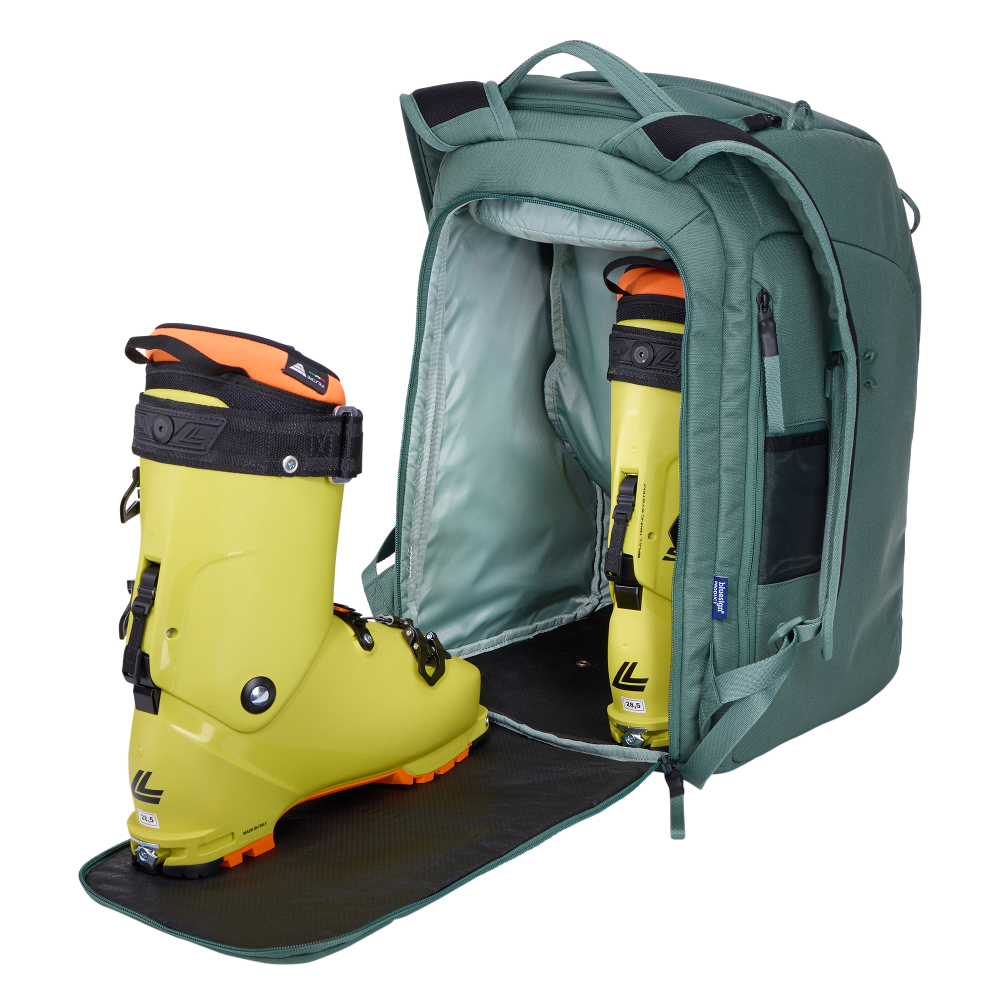 Thule RoundTrip Boot Backpack 45L in Hazy Green — interior view # color_Hazy Green