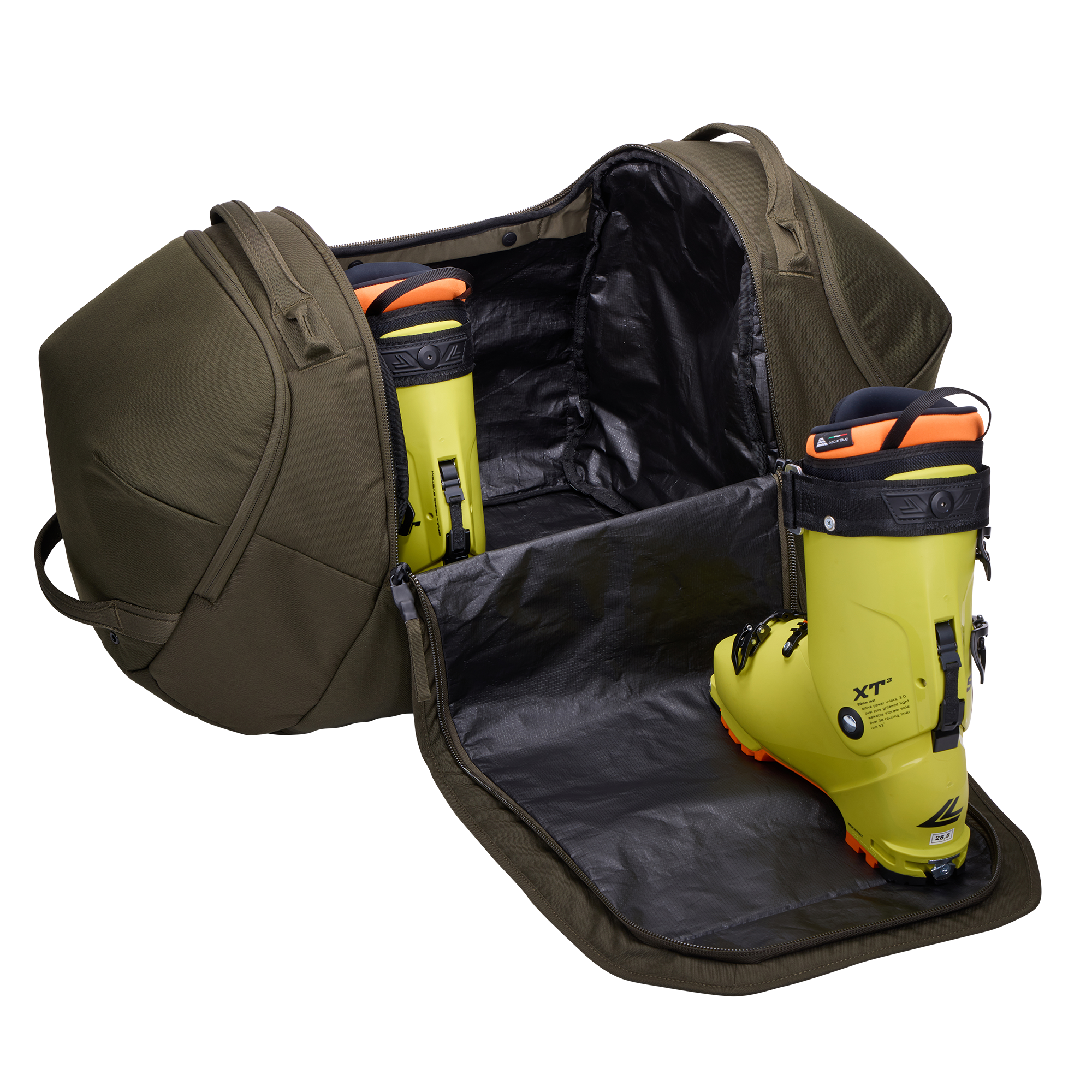 Thule RoundTrip Snow Duffel 80L in Deep Khaki — interior view # color_Deep Khaki