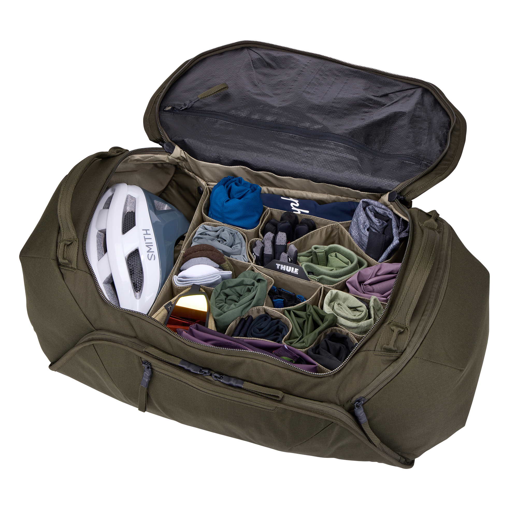 Thule RoundTrip Bike Duffel 55L in Deep Khaki — interior view # color_Deep Khaki