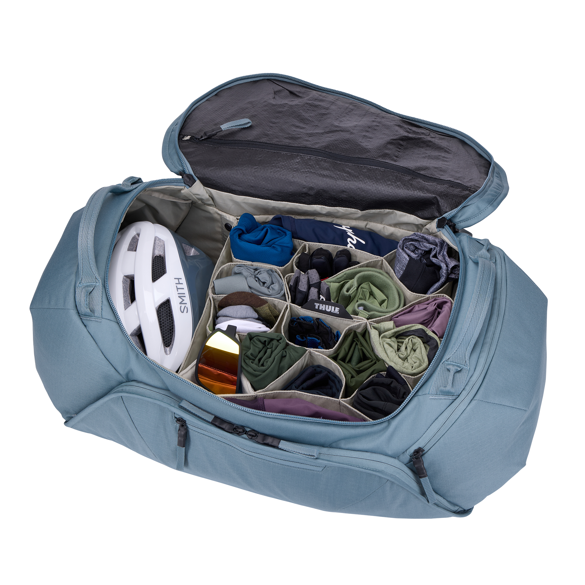 Thule RoundTrip Bike Duffel 55L in Pond Gray — interior view # color_Pond Gray