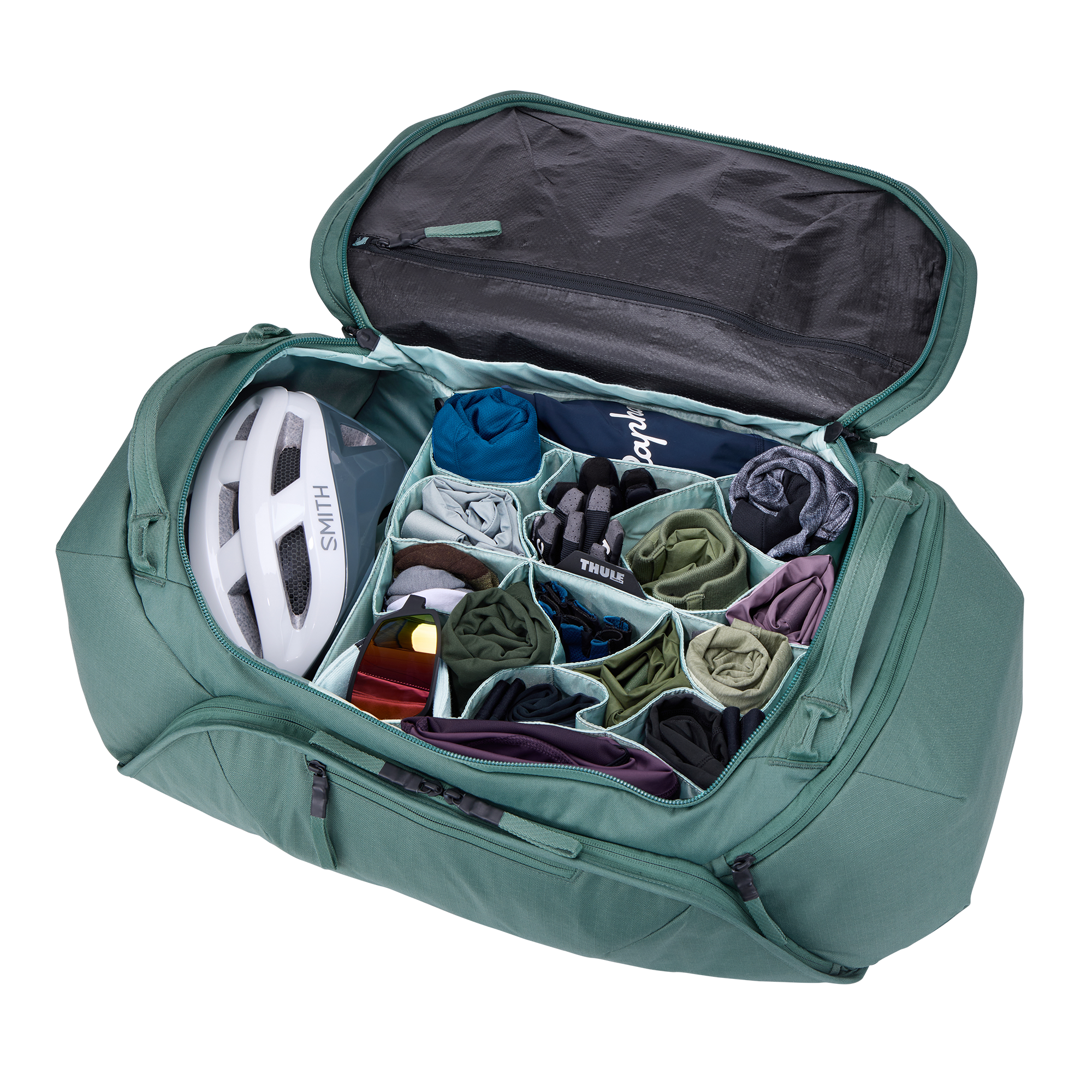 Thule RoundTrip Bike Duffel 55L in Hazy Green — interior view # color_Hazy Green