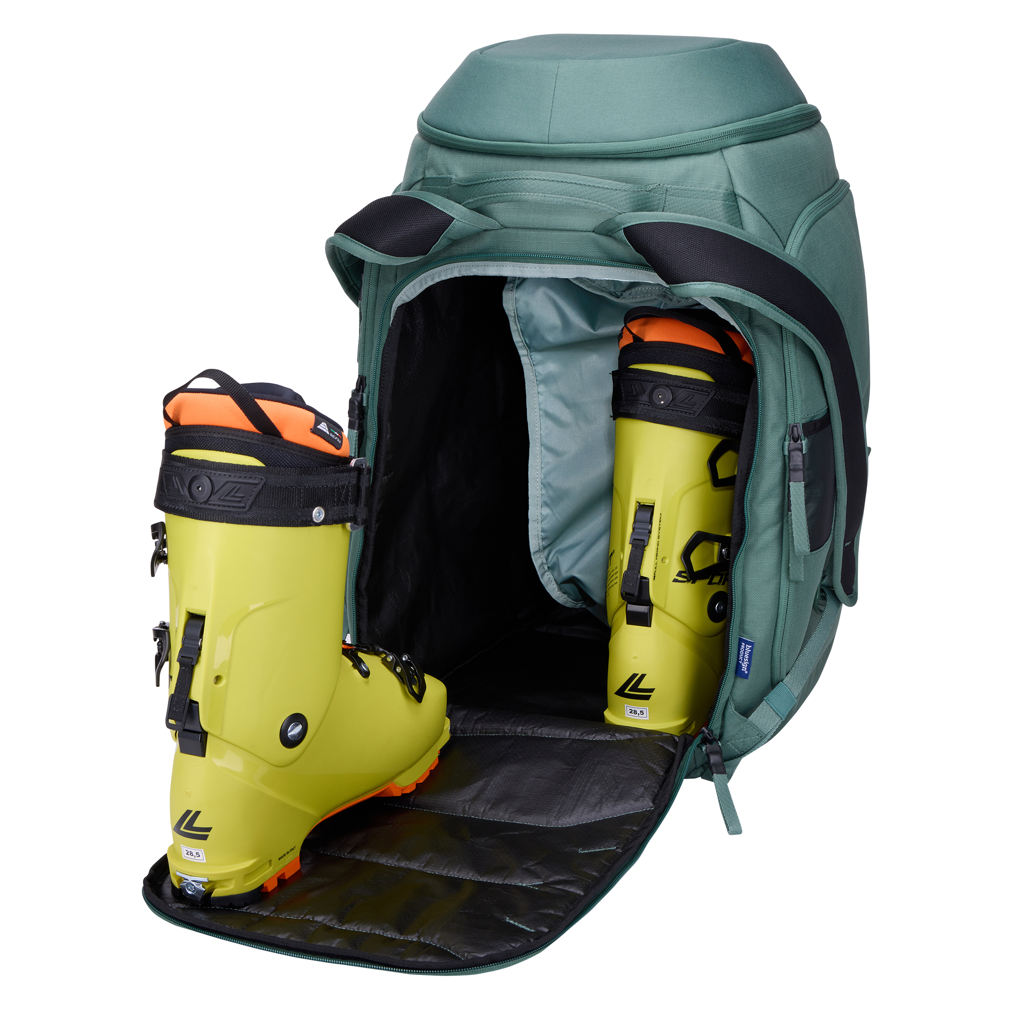 Thule RoundTrip Boot Backpack 60L in Hazy Green — interior view # color_Hazy Green