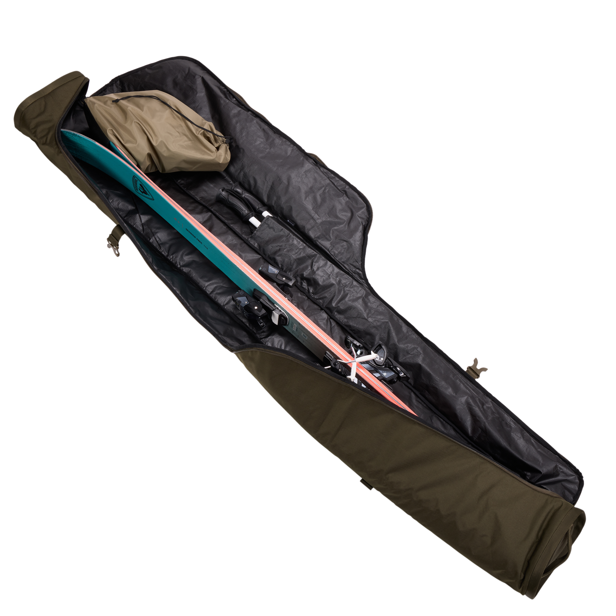 Thule RoundTrip Ski Bag 192cm in Deep Khaki — interior view # color_Deep Khaki