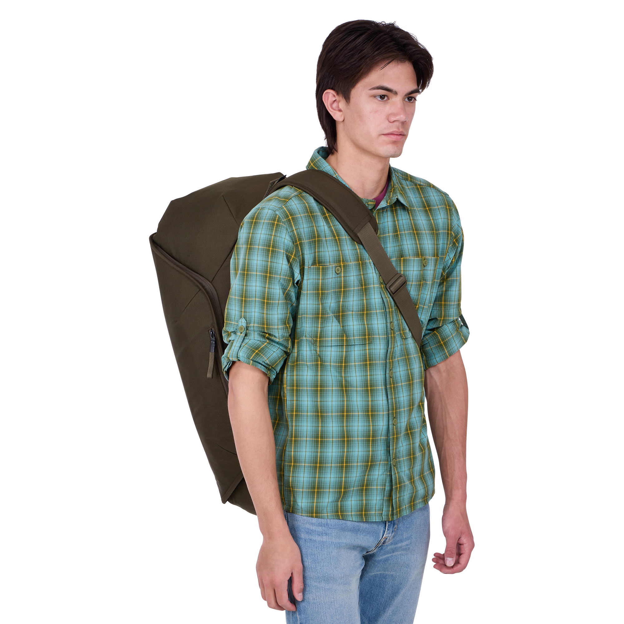 Thule RoundTrip Bike Duffel 55L in Deep Khaki — lifestyle # color_Deep Khaki