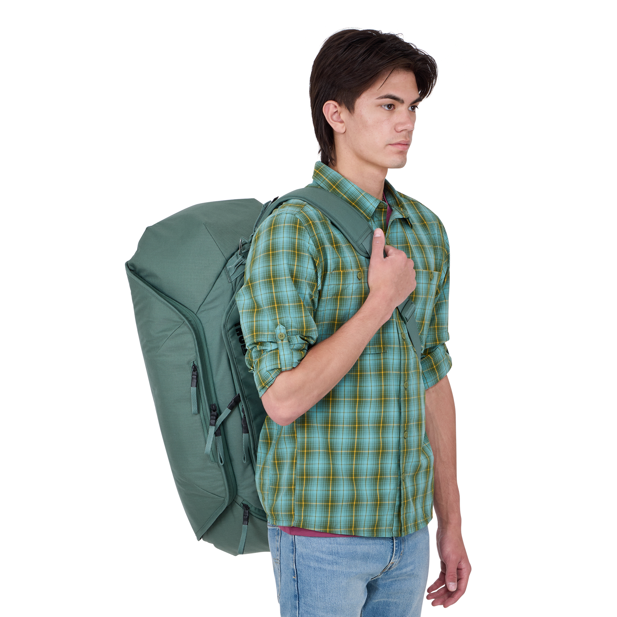Thule RoundTrip Bike Duffel 55L in Hazy Green — lifestyle # color_Hazy Green