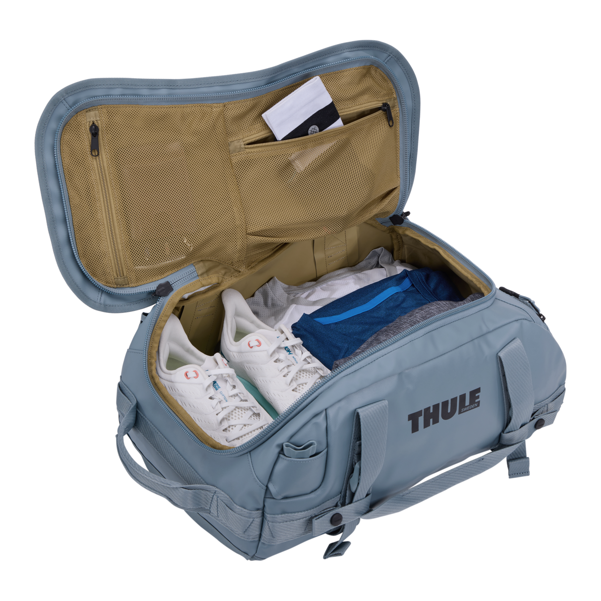 Thule Chasm 30L Duffel in Pond Gray — interior view # color_Pond Gray
