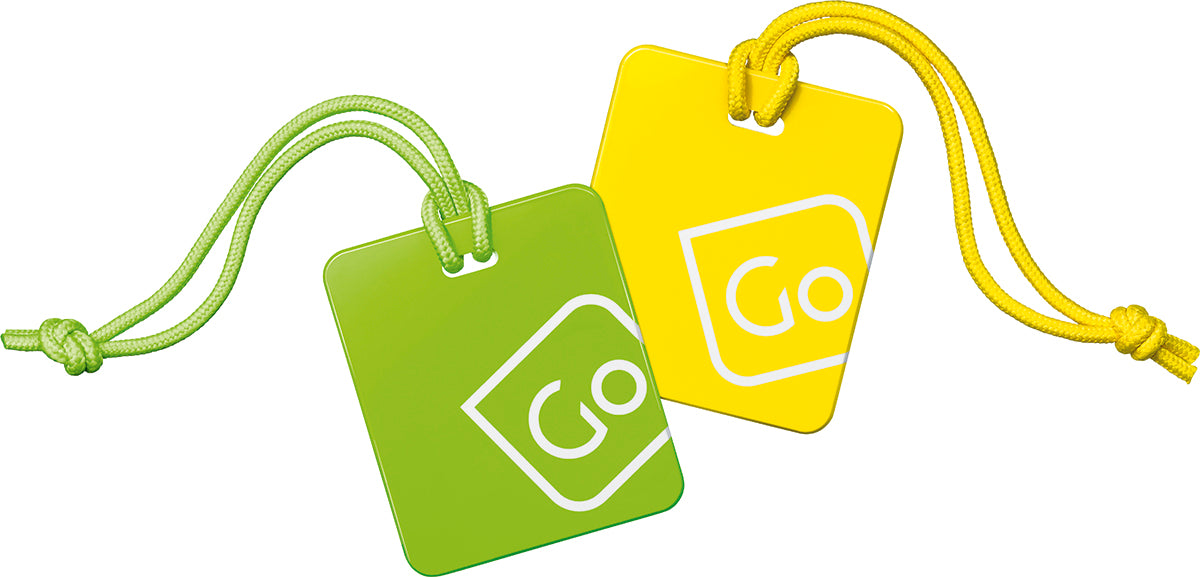 Go Travel Luggage Tags Twin Pack (Set of 2) in Yellow / Green — angle view 2 # color_Yellow / Green
