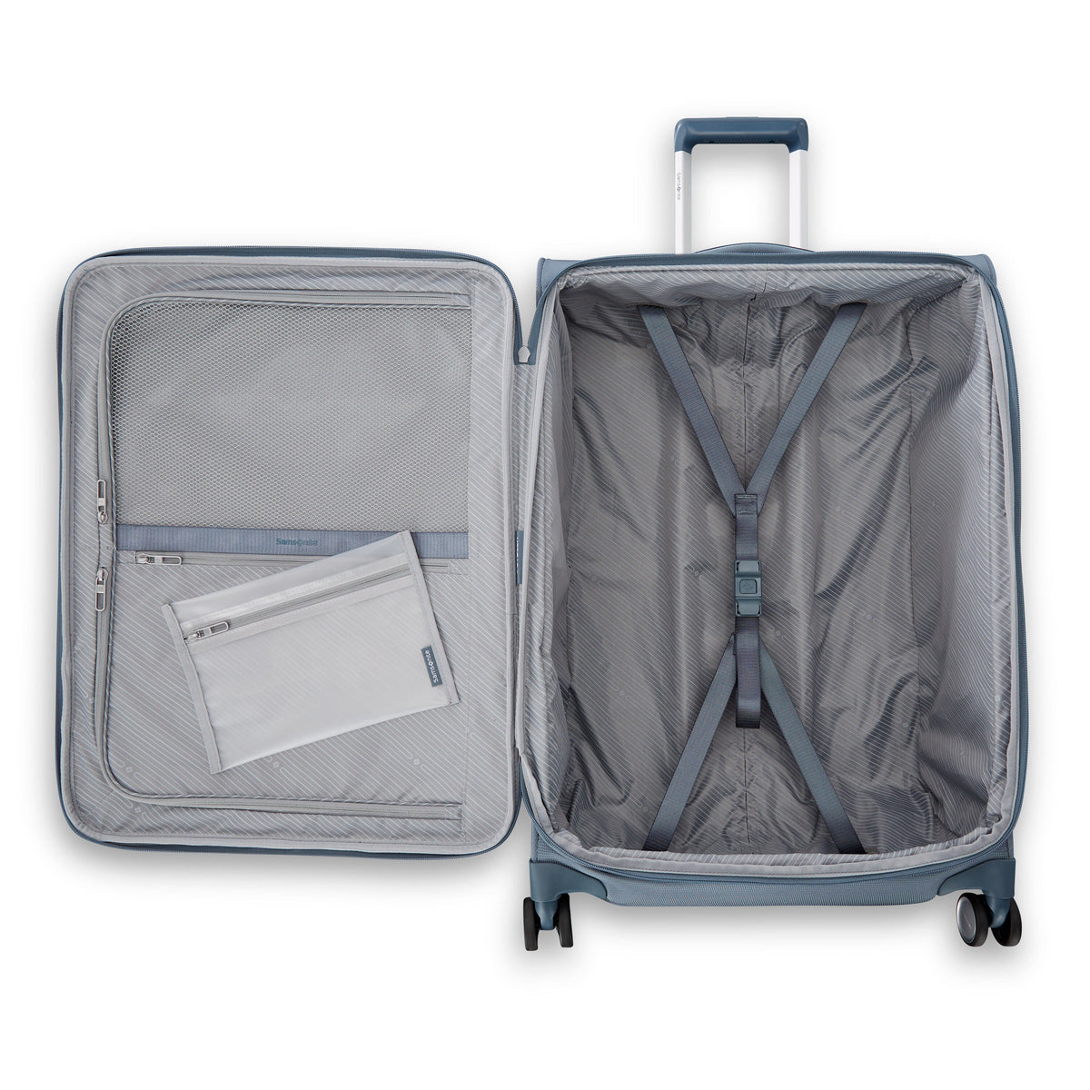 Samsonite Uplift Softside Carry-On Spinner in Elemental Blue — interior view