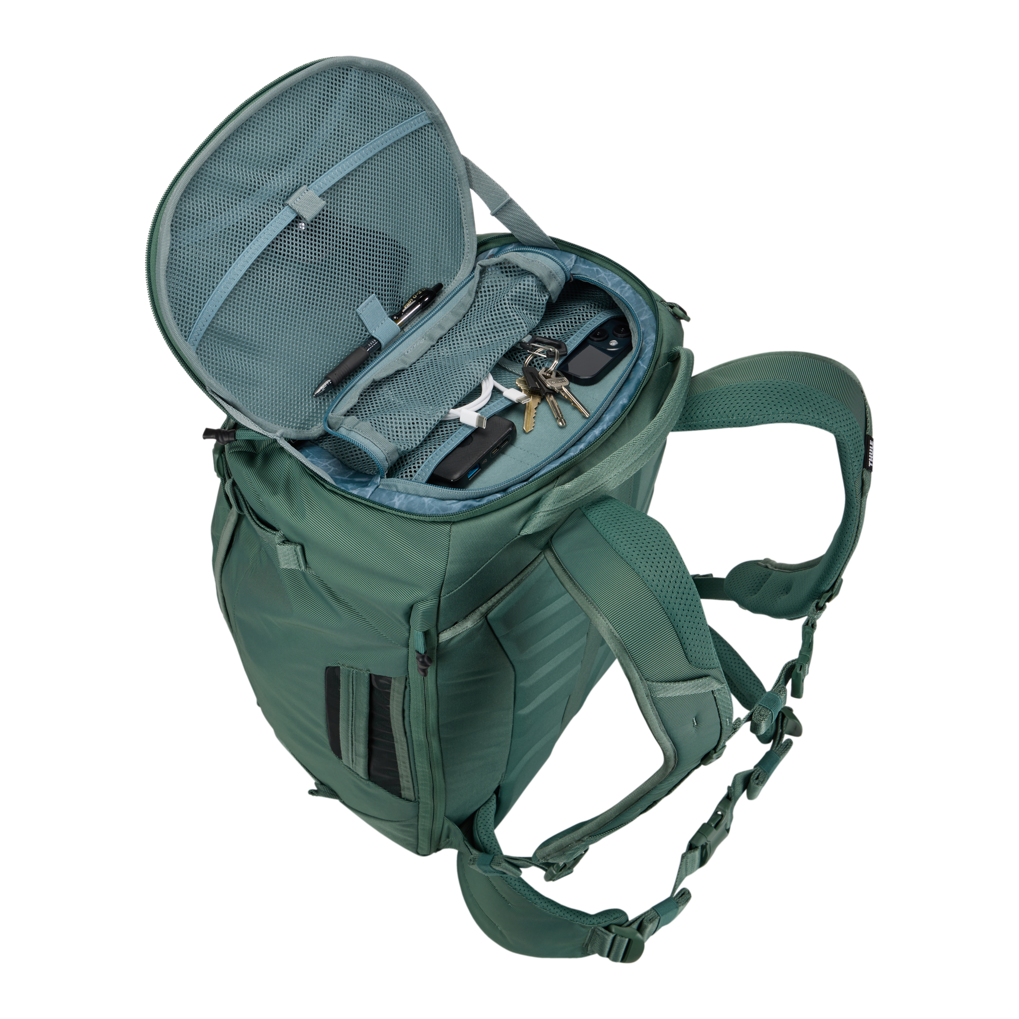 Thule Landmark 40L in Hazy Green — interior view 2 # color_Hazy Green