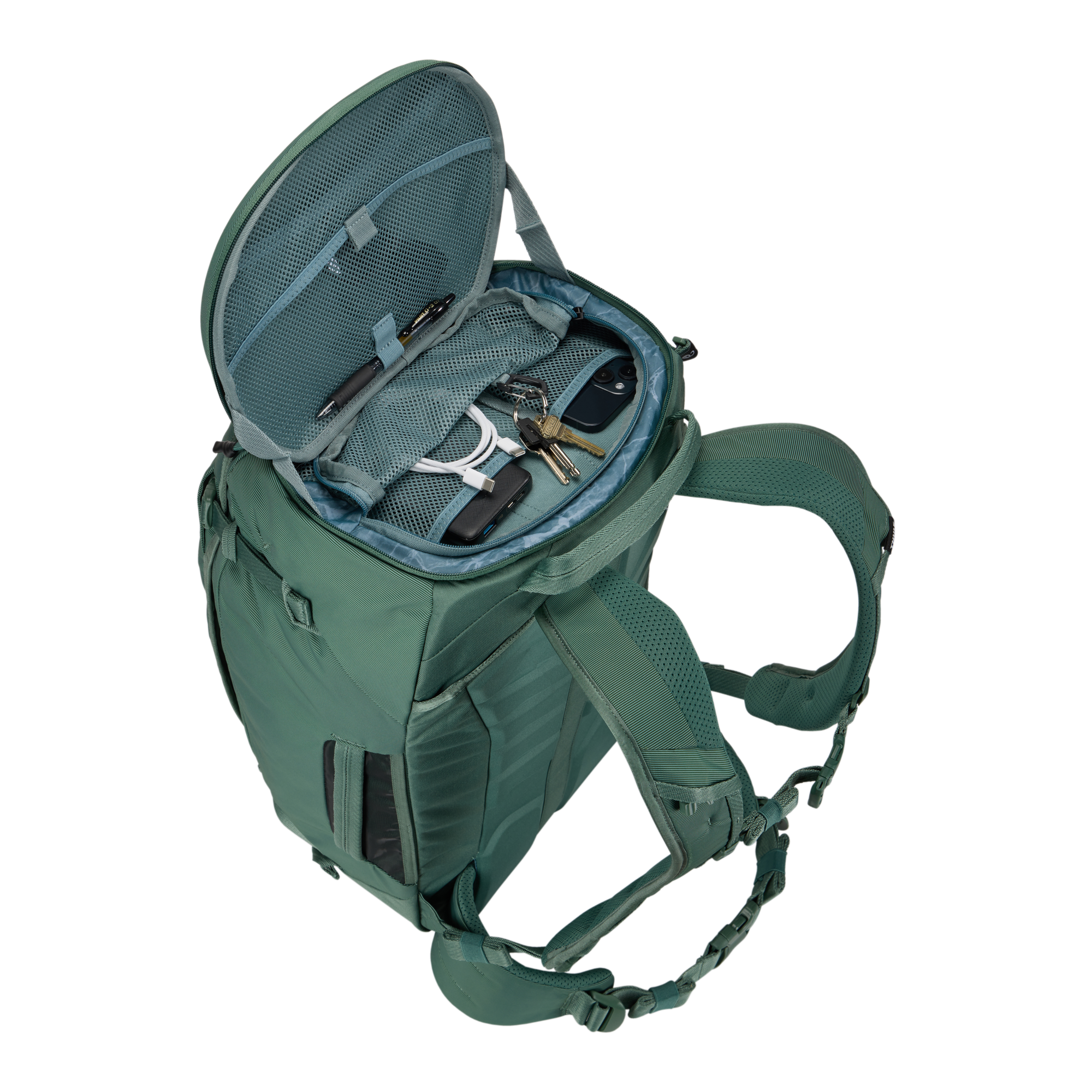 Thule Landmark 60L in Hazy Green — interior view 2 # color_Hazy Green